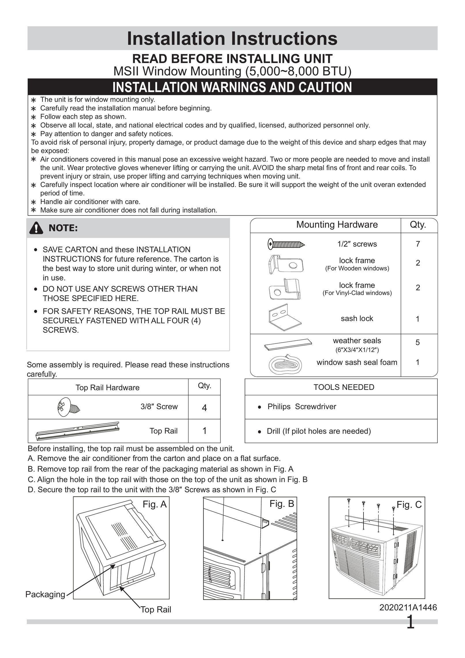 Frigidaire 2020211a1446 Air Conditioner User Manual