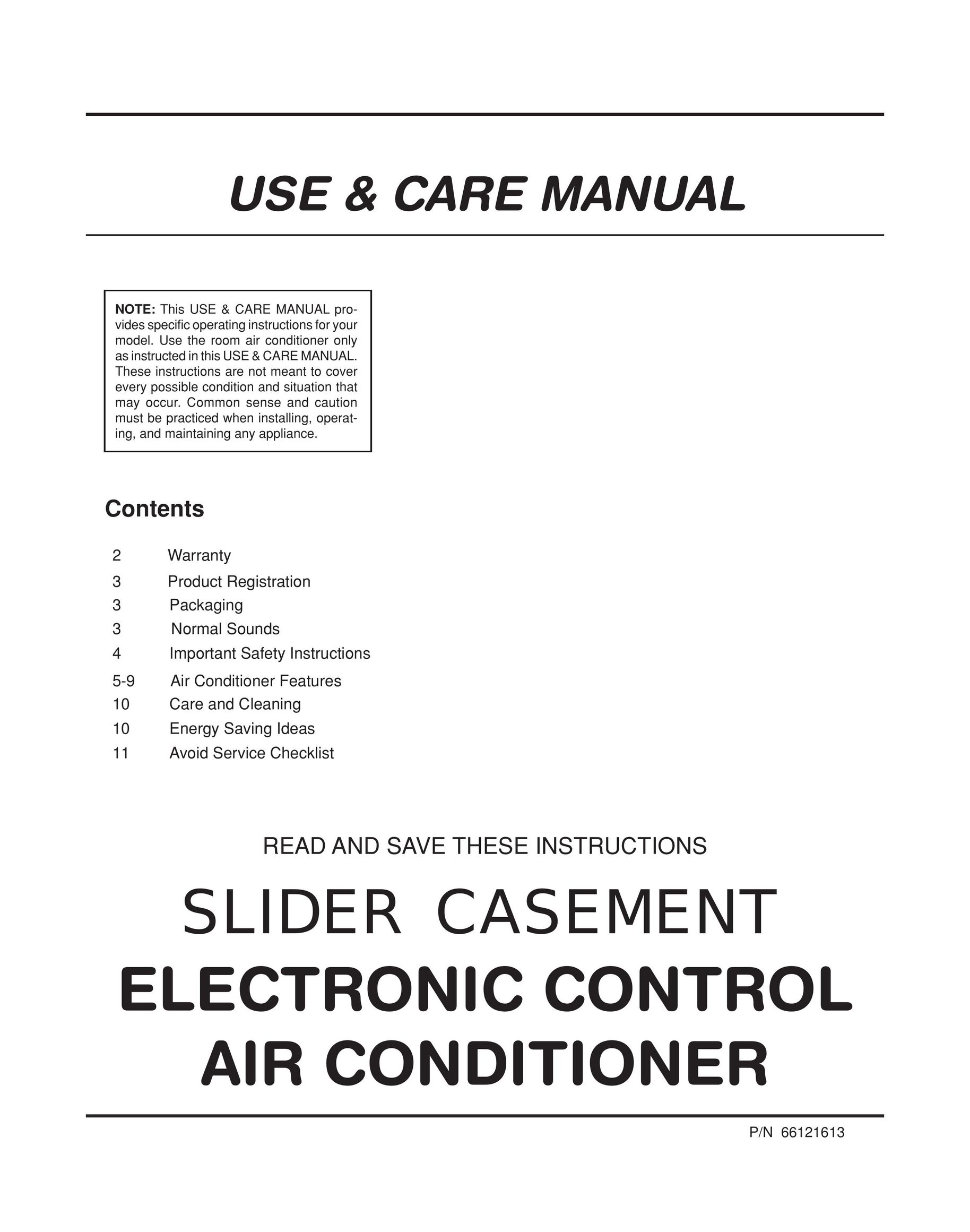 Frigidaire 66121613 Air Conditioner User Manual