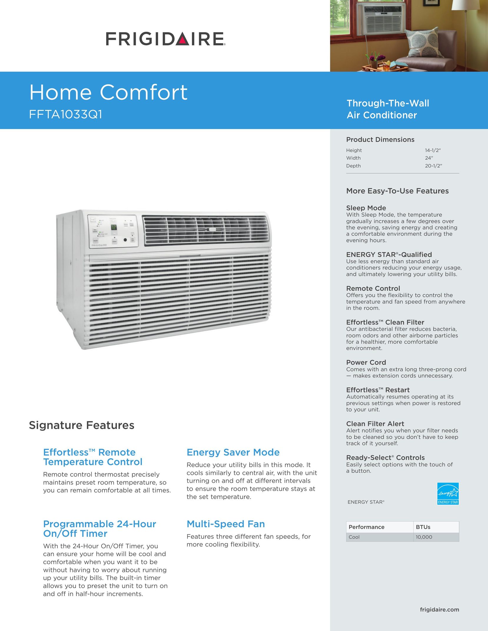 Frigidaire FFTA1033Q1 Air Conditioner User Manual