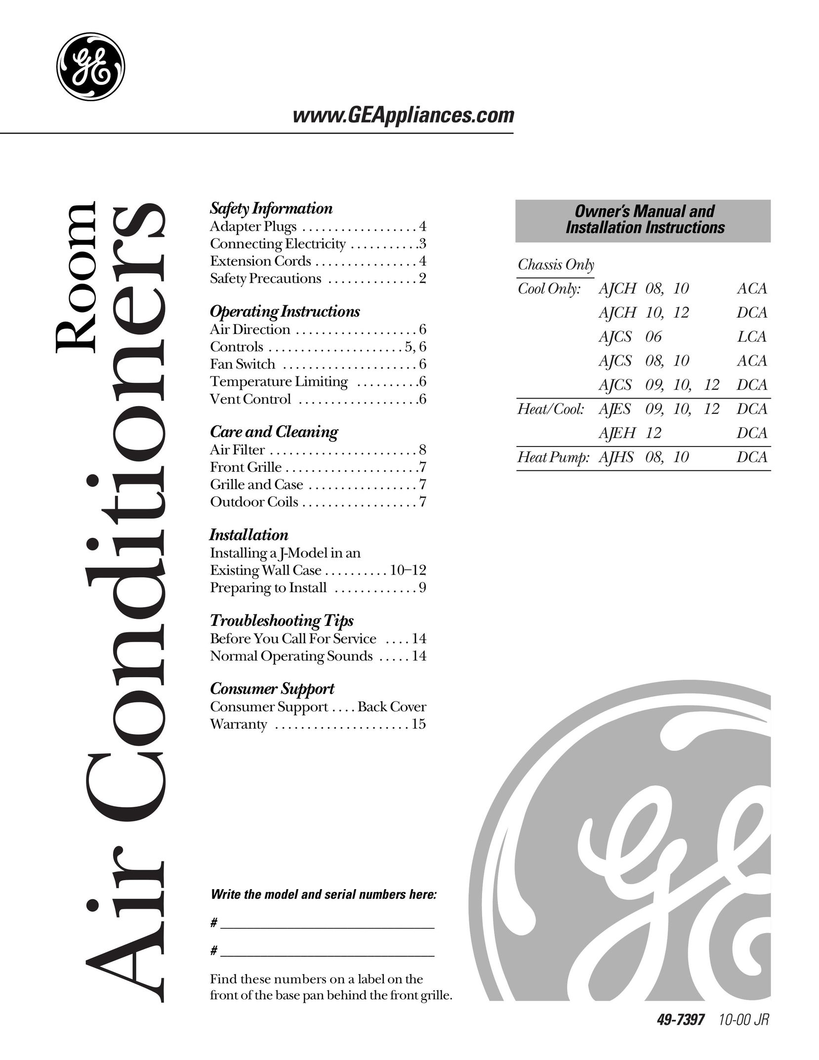 GE 10 ACA Air Conditioner User Manual