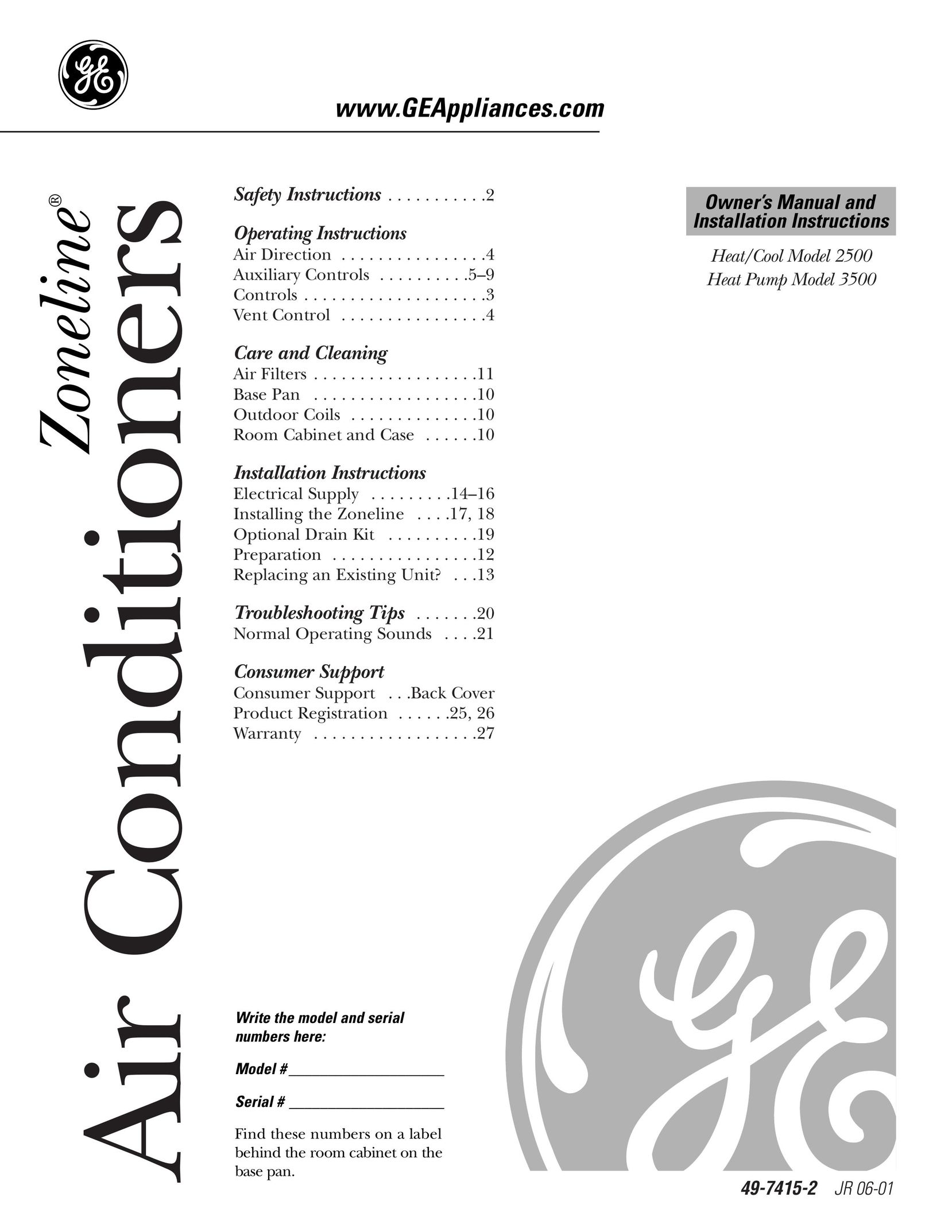 GE 2500 Air Conditioner User Manual