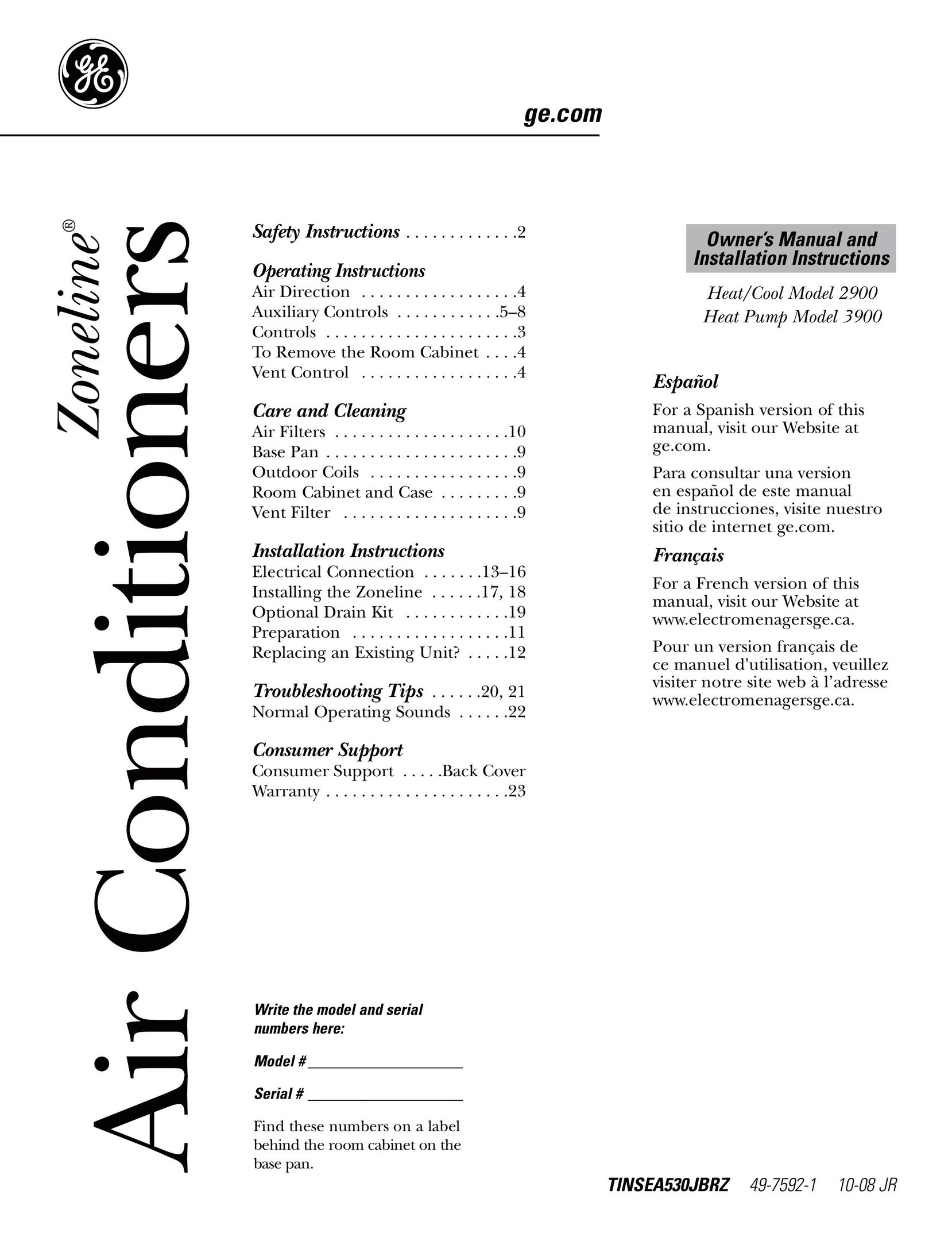 GE 3900 Air Conditioner User Manual