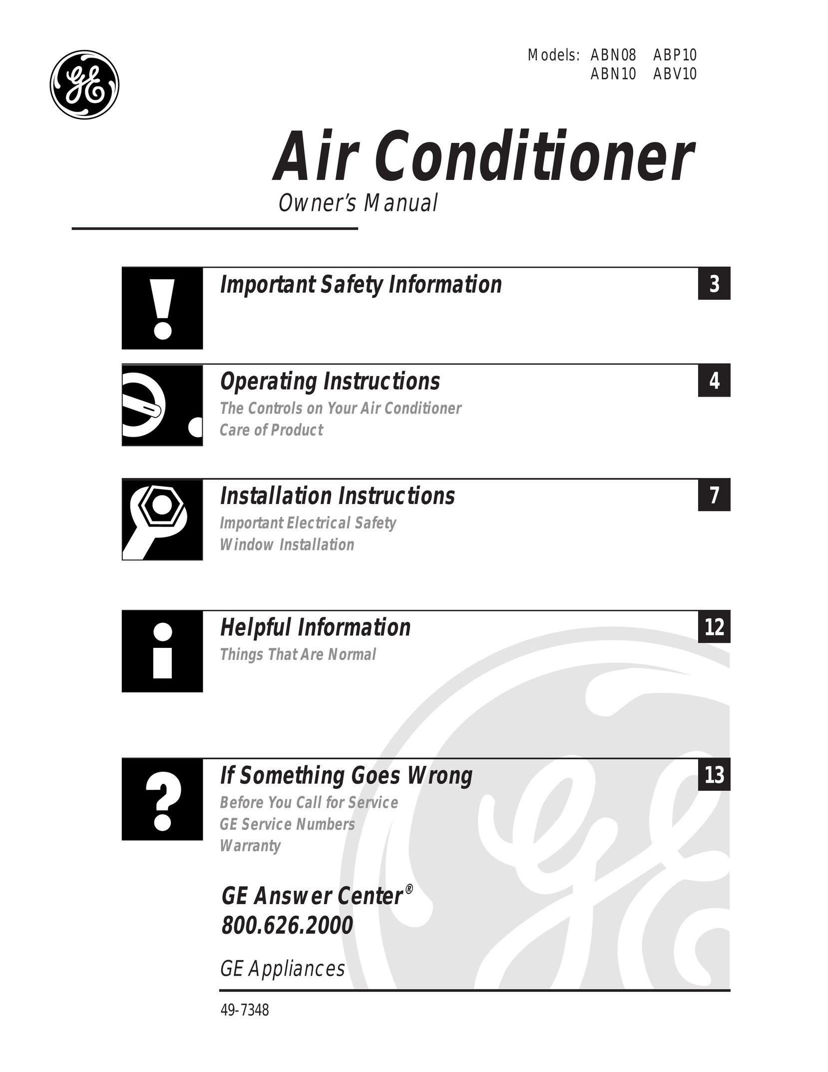 GE ABN10 Air Conditioner User Manual