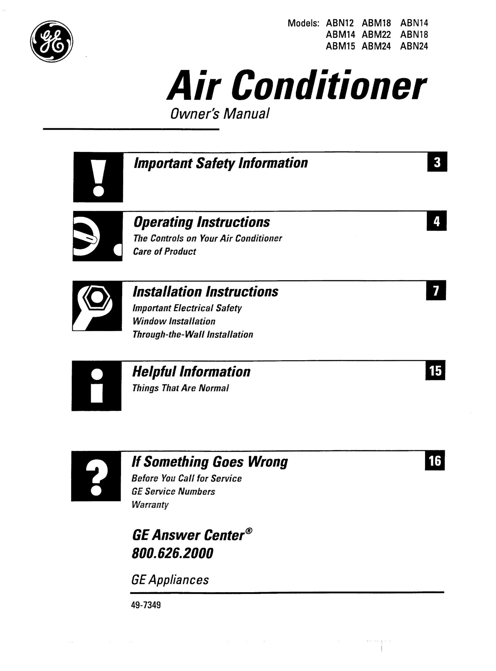 GE ABN12 Air Conditioner User Manual