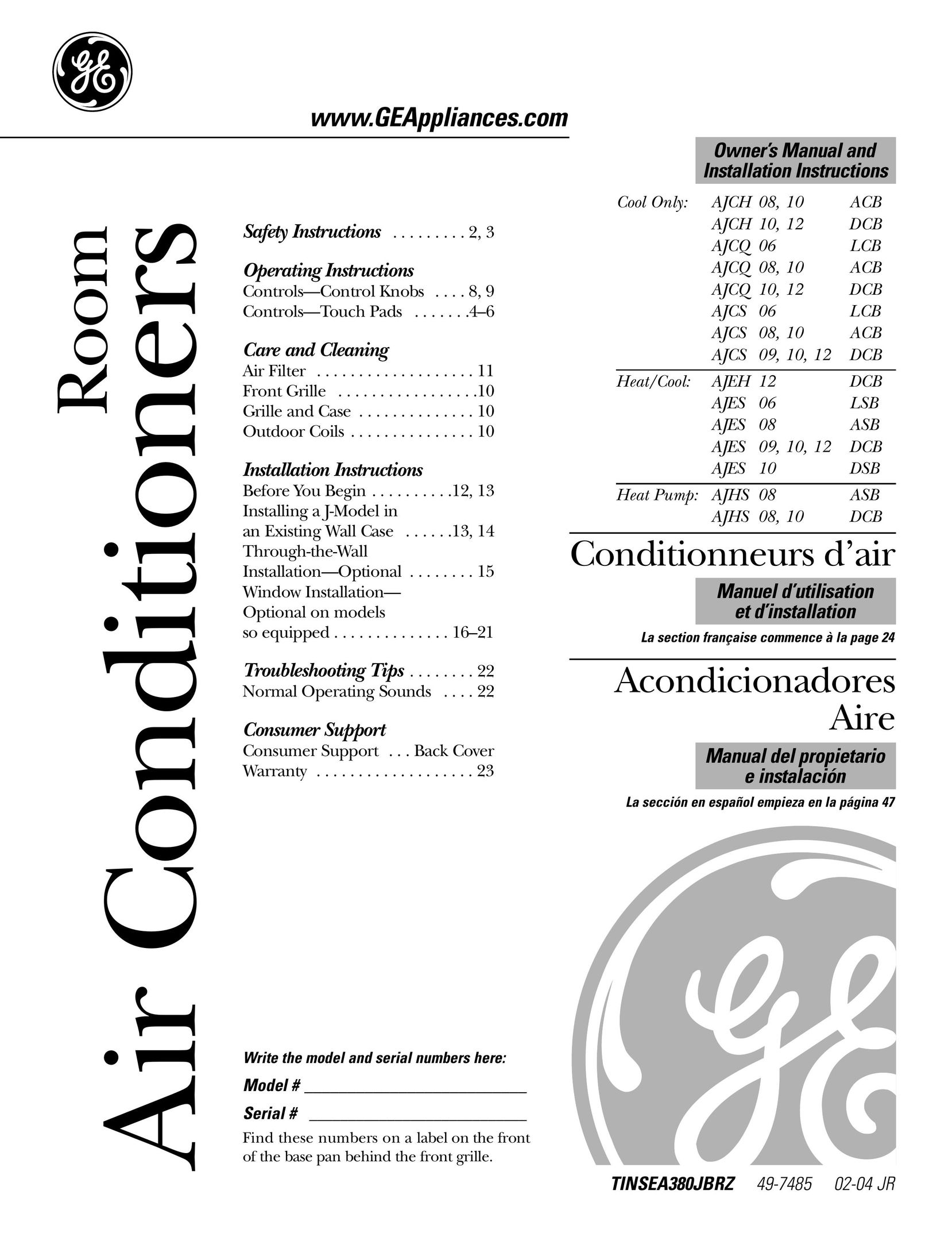 GE ACB AJCS 12 DCB Air Conditioner User Manual