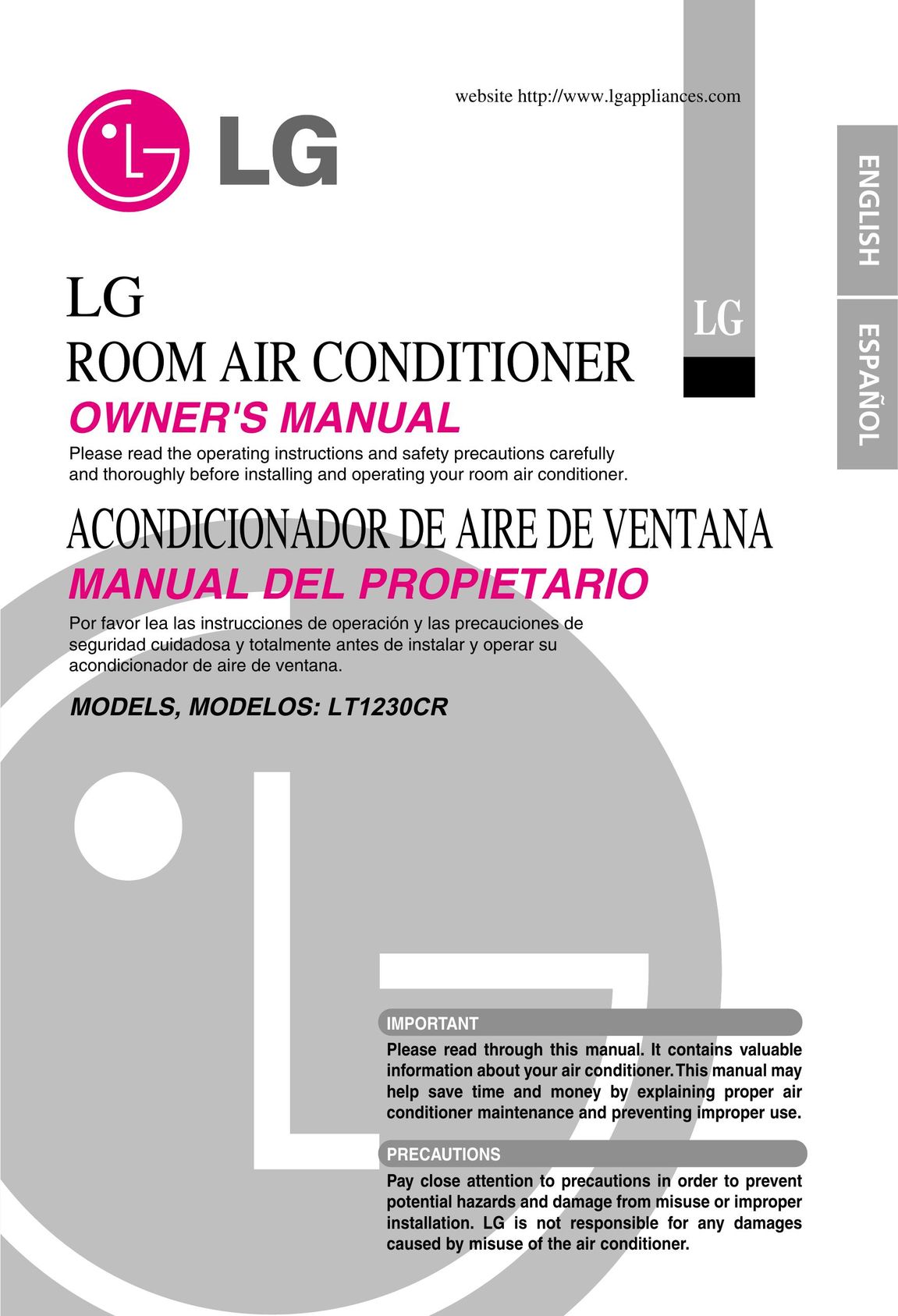 Goldstar LT1230CR Air Conditioner User Manual