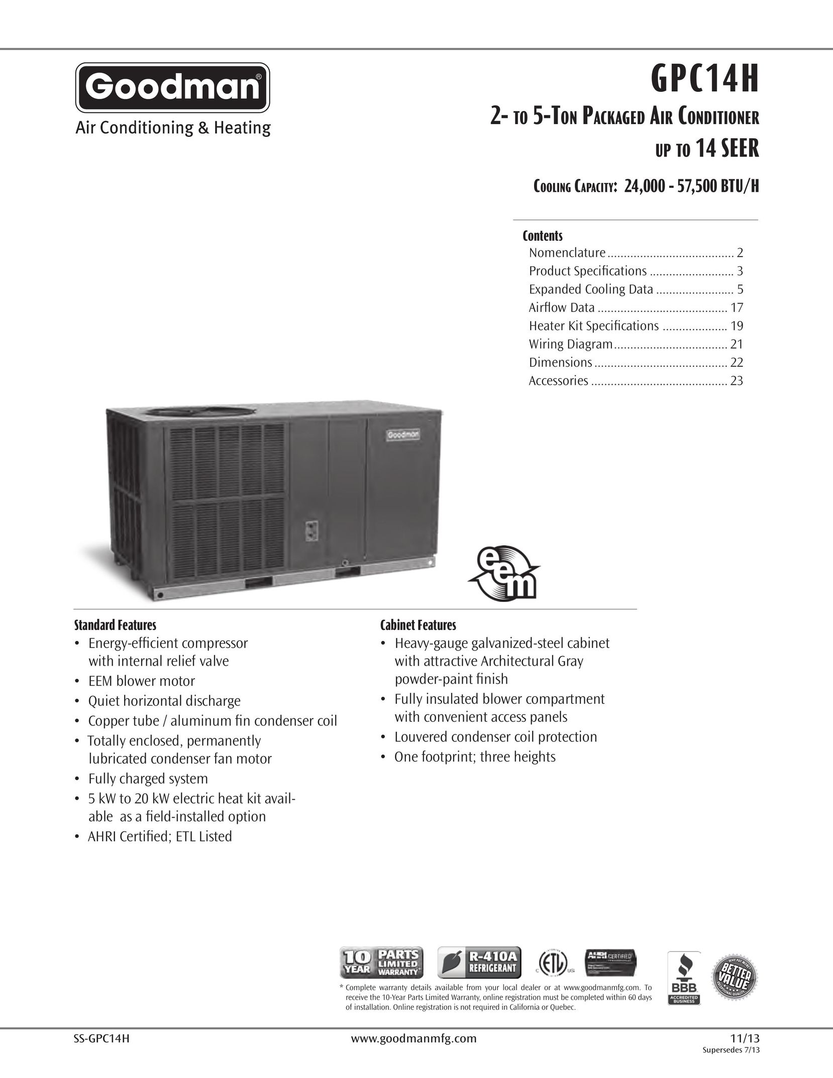 Goodman Mfg 2- to 5-Tone Packaged Air Conditioner Air Conditioner User Manual