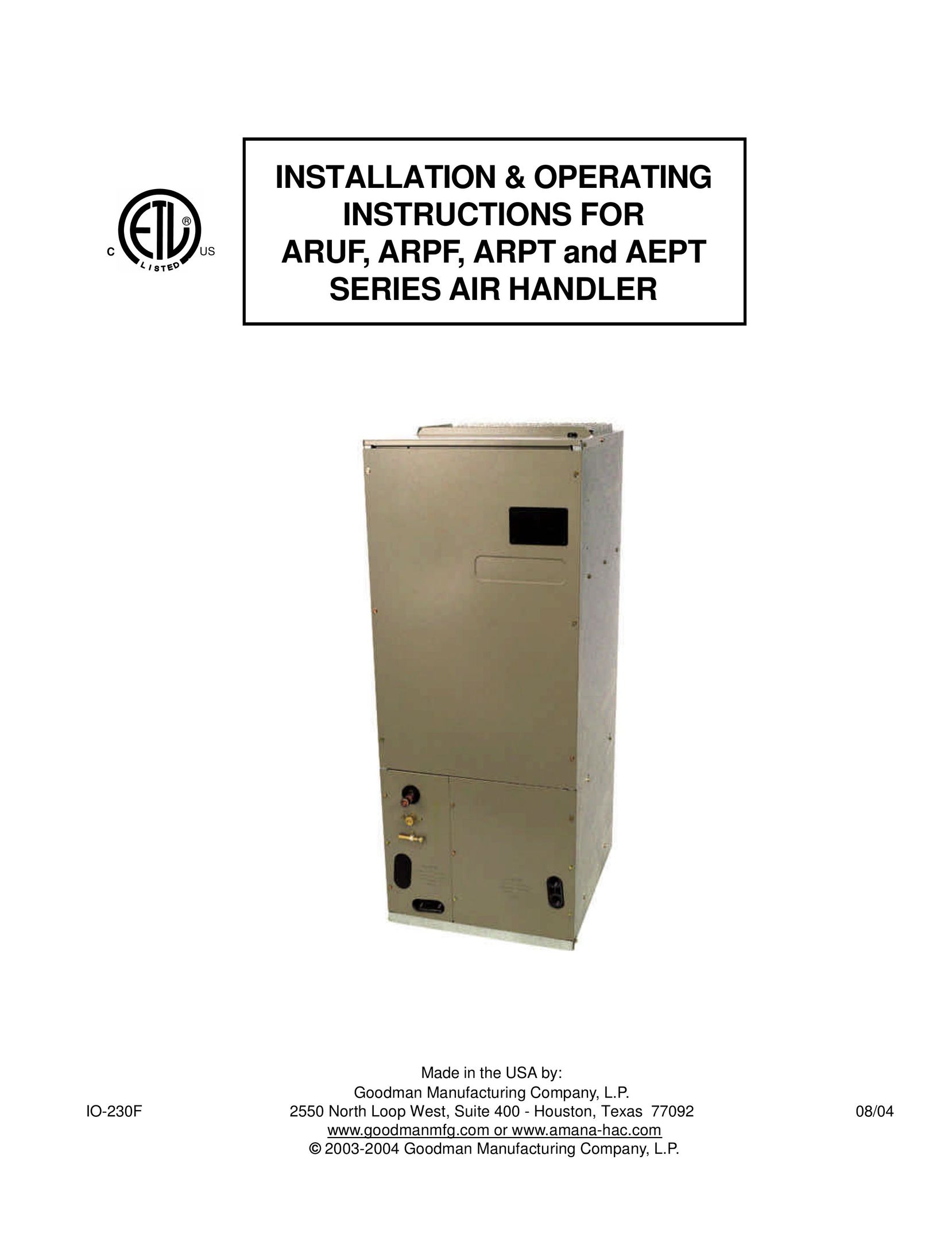 Goodman Mfg AEPT Air Conditioner User Manual