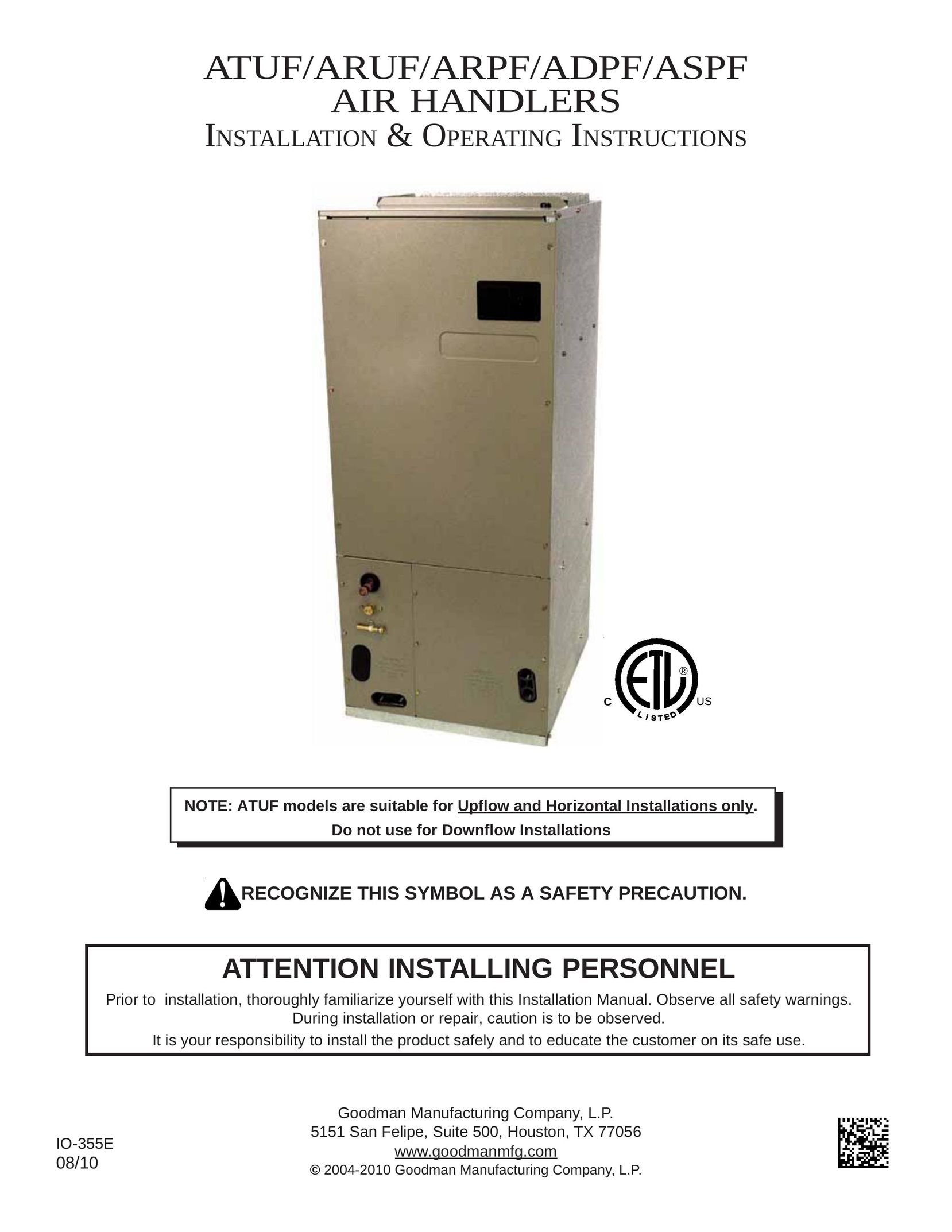 Goodman Mfg ATUF Air Conditioner User Manual