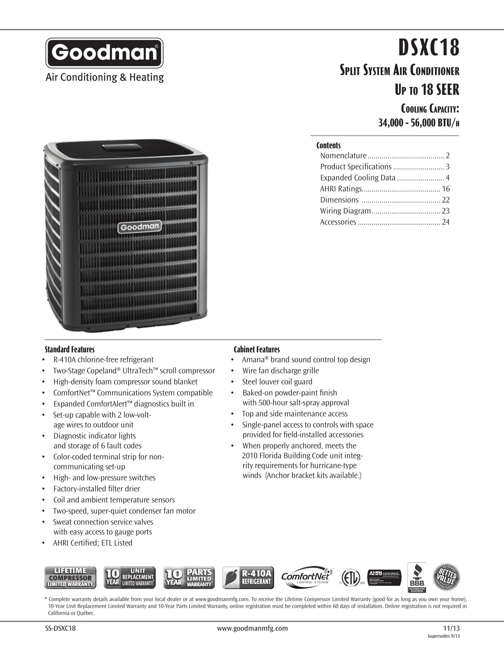 Goodmans DSXC18 Air Conditioner User Manual