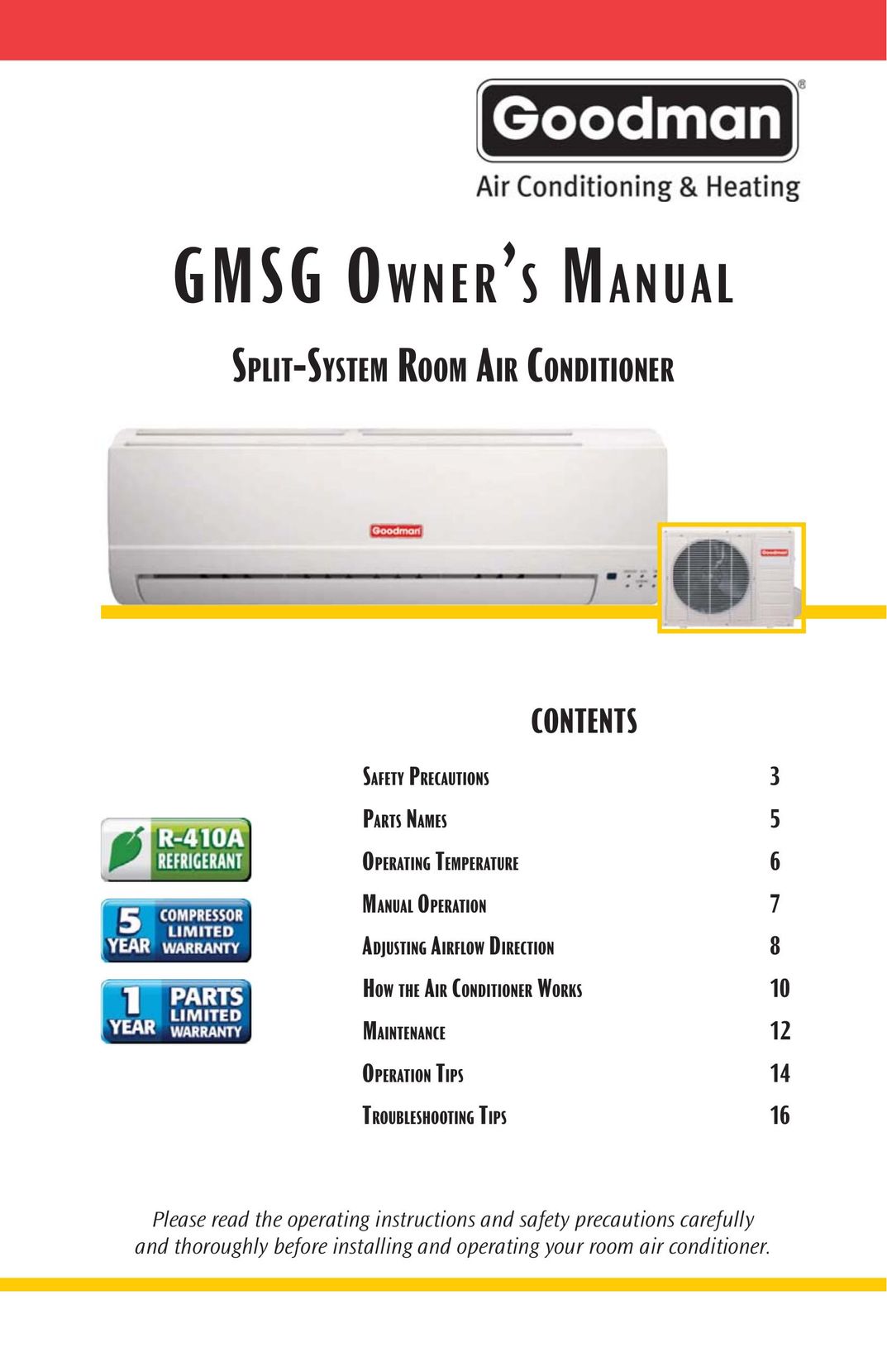 Goodmans GMSG Air Conditioner User Manual