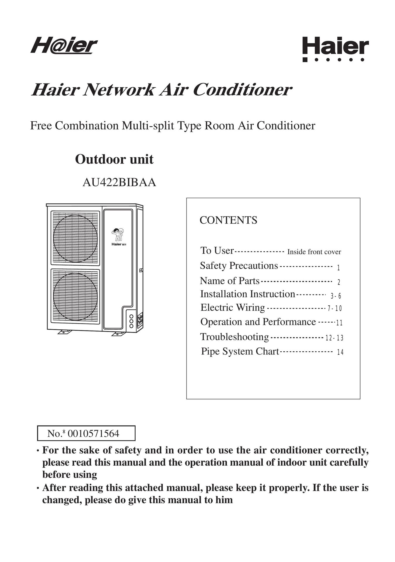 Haier 0010571564 Air Conditioner User Manual