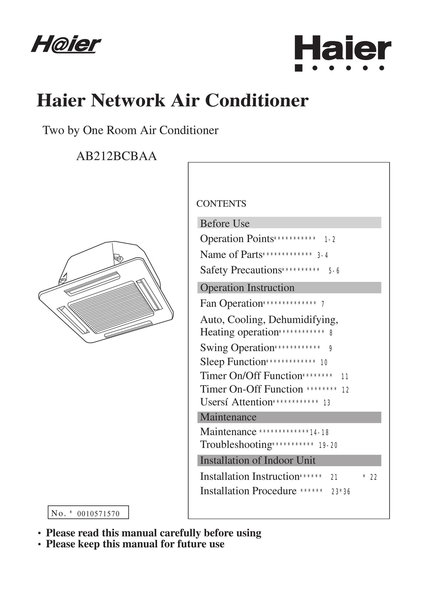 Haier AB212BCBAA Air Conditioner User Manual