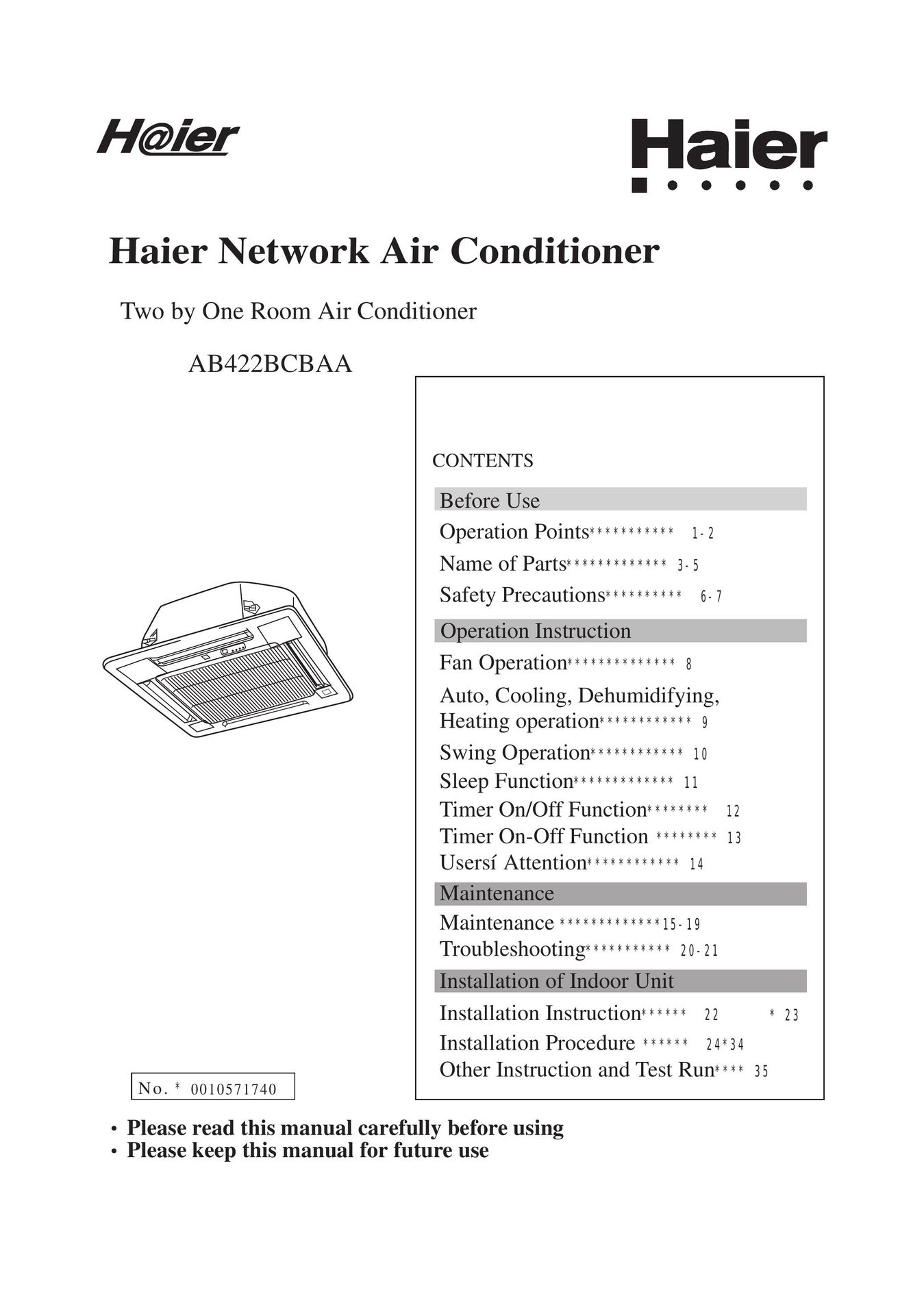 Haier AB422BCBAA Air Conditioner User Manual