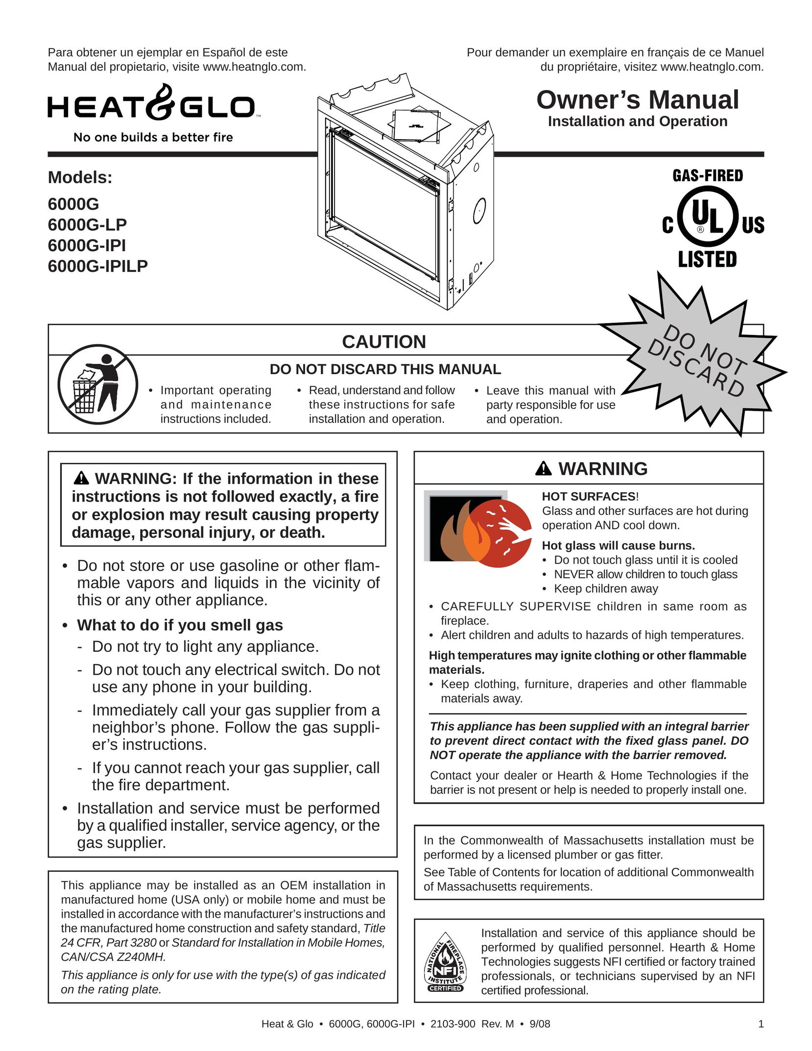 Heat & Glo LifeStyle 6000G-LP Air Conditioner User Manual