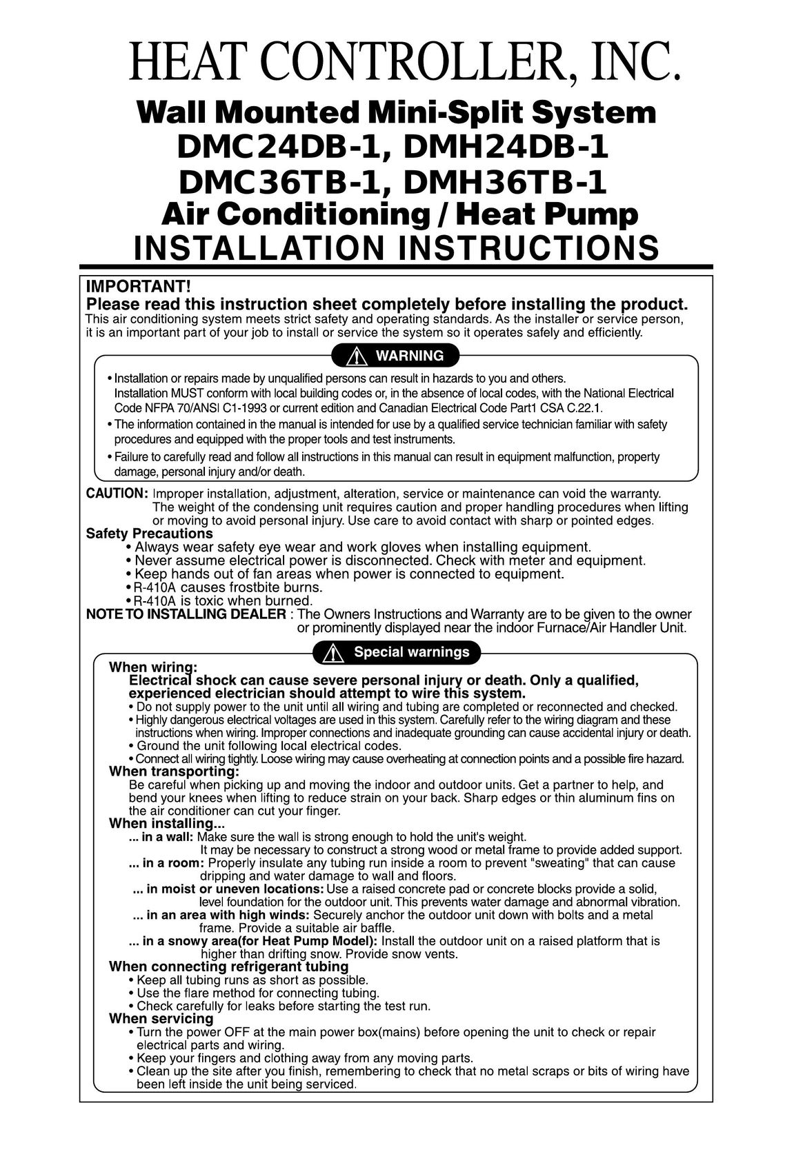 Heat Controller DMC24DB-1 Air Conditioner User Manual