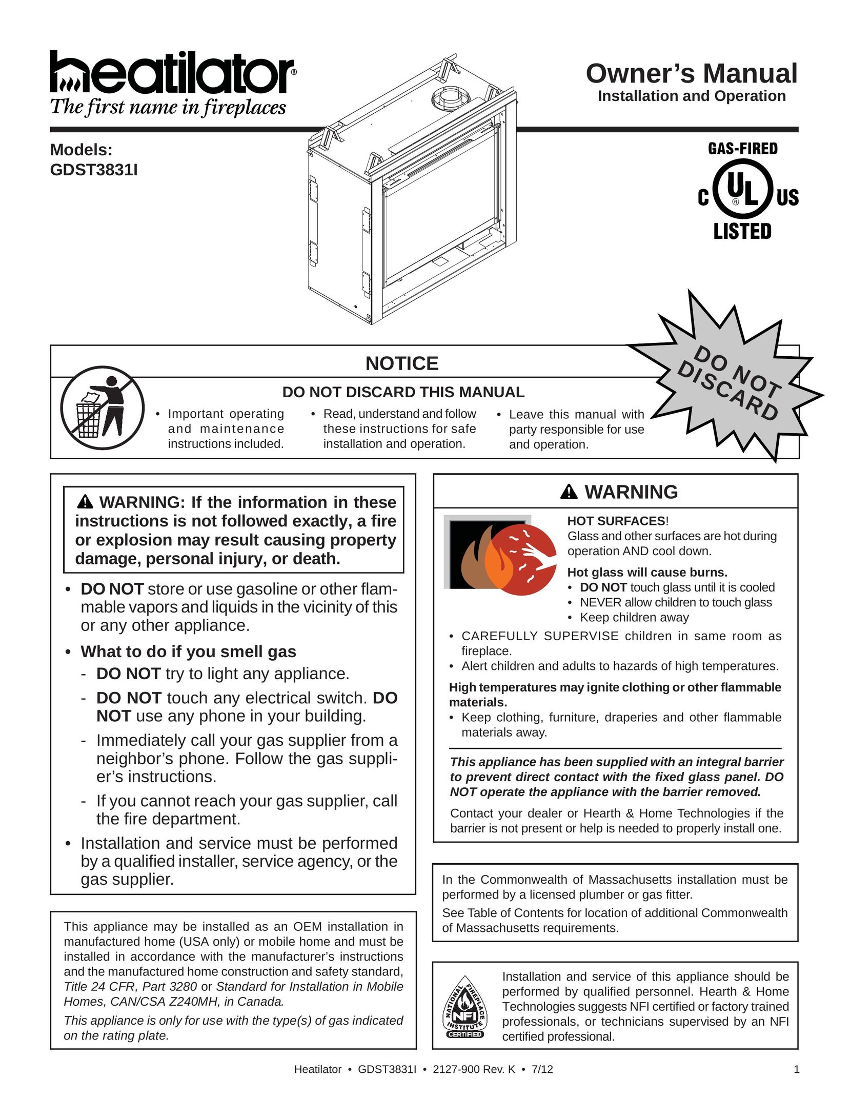 Heatiator GDST3831I Air Conditioner User Manual