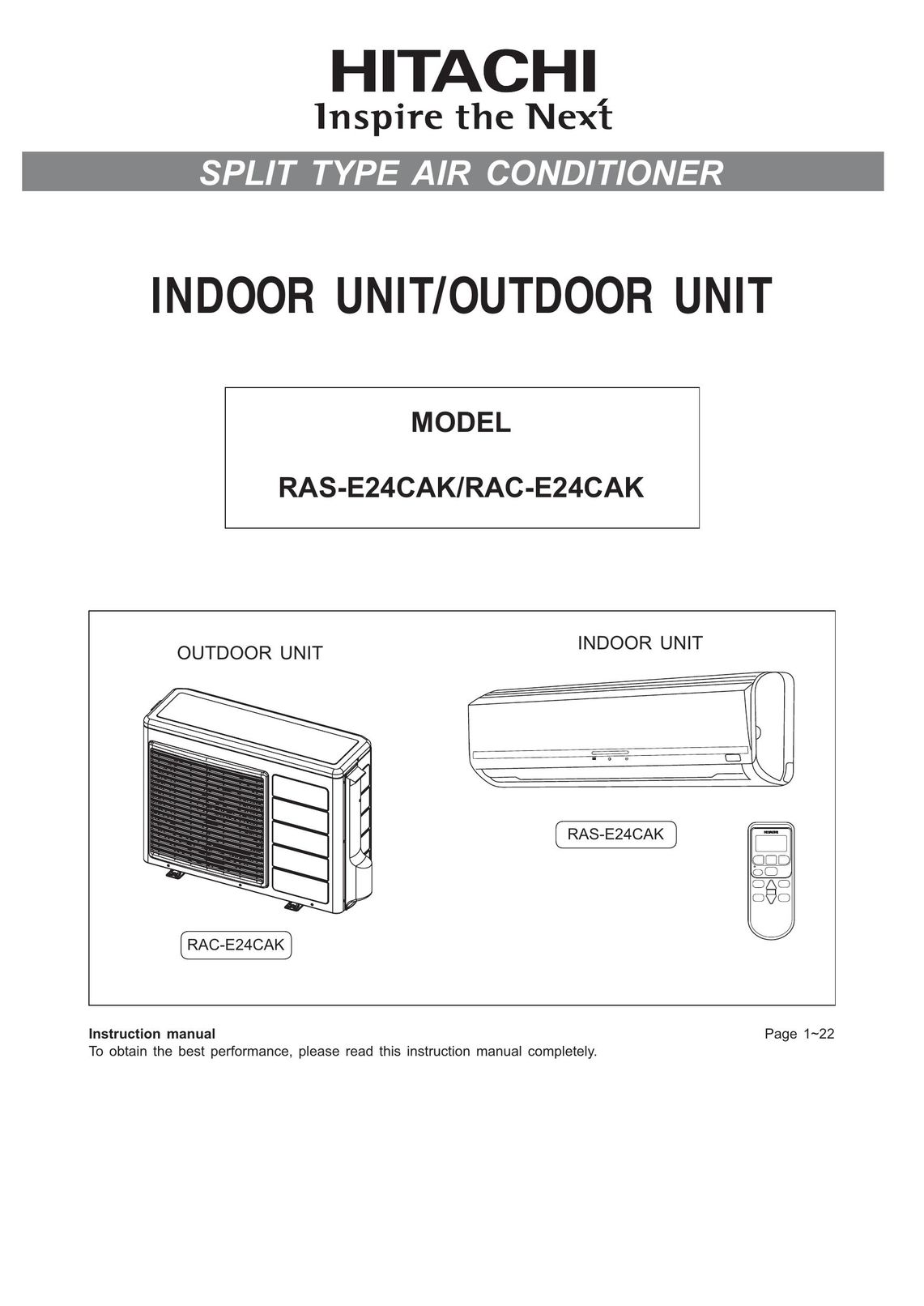 Hitachi rac-e24cak Air Conditioner User Manual