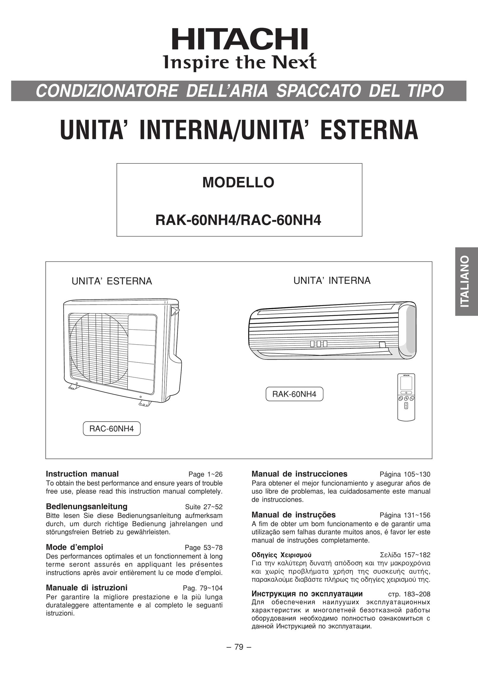 Hitachi RAK-60NH4 Air Conditioner User Manual