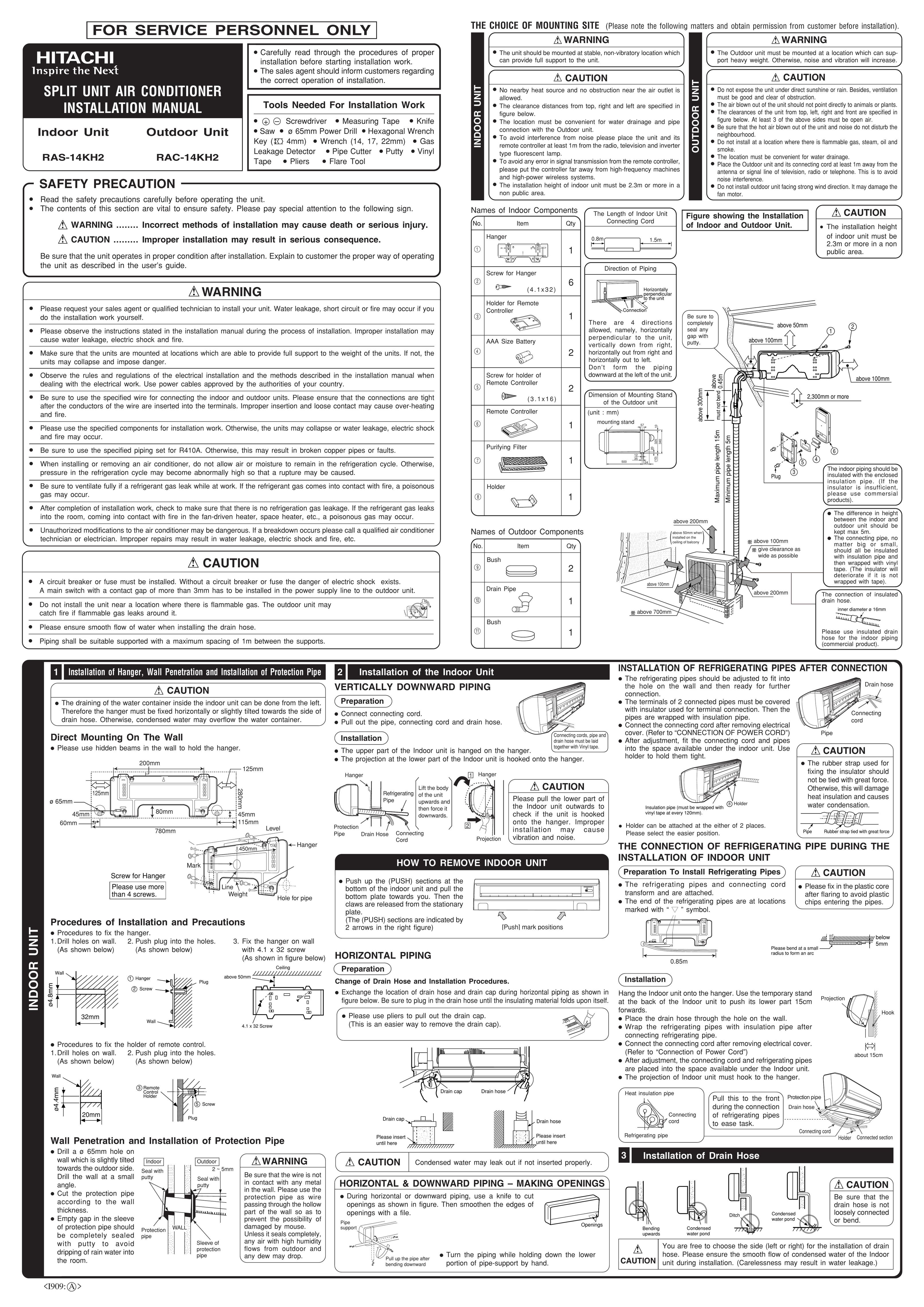 Hitachi RAS-14KH2 Air Conditioner User Manual