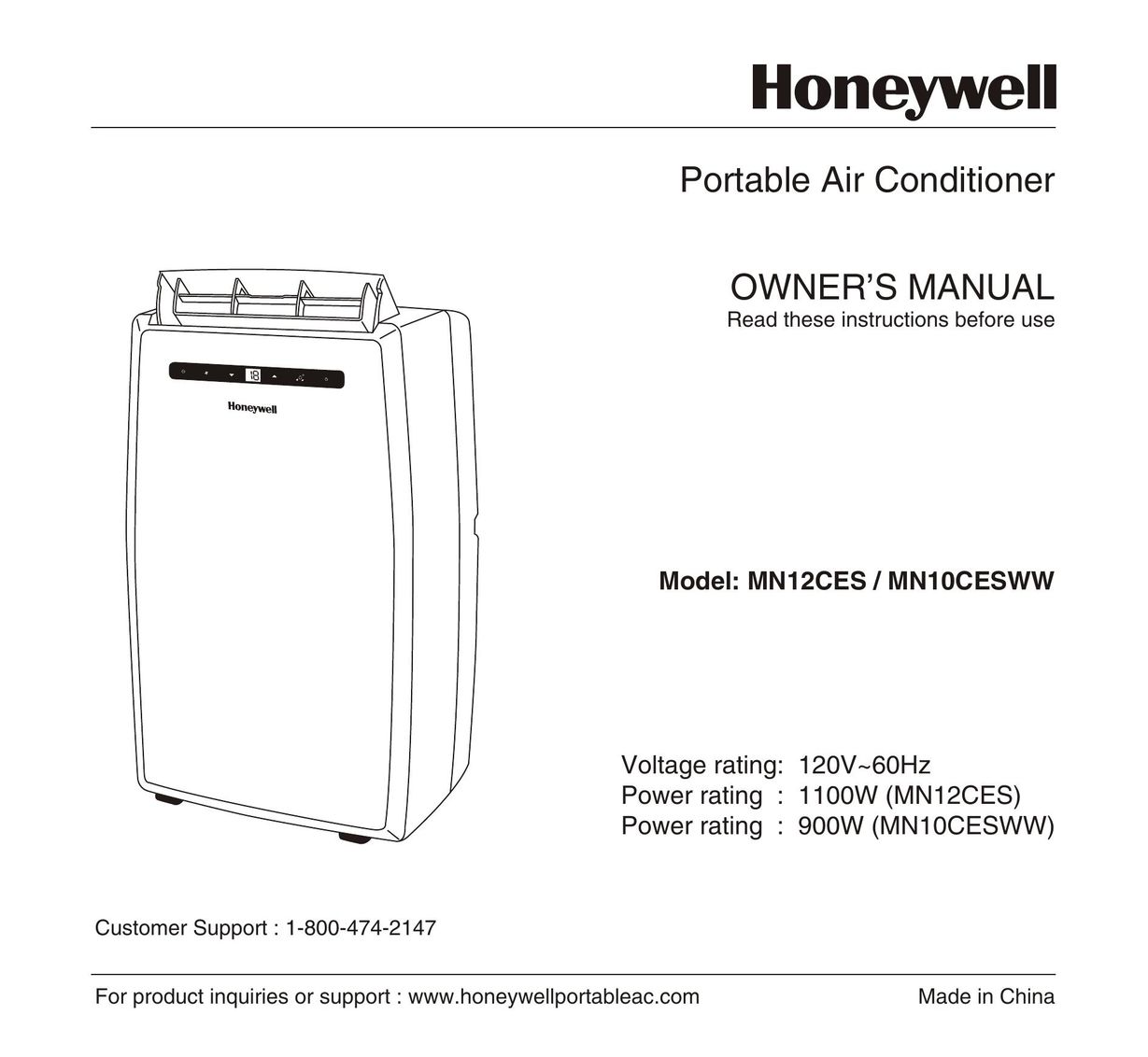 Honeywell MN12CES Air Conditioner User Manual