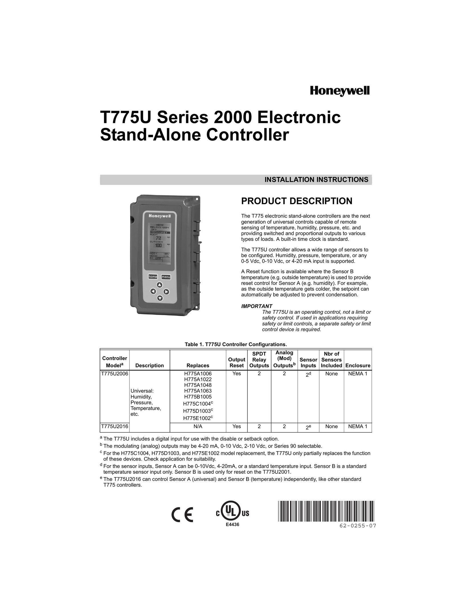 Honeywell T775U Air Conditioner User Manual