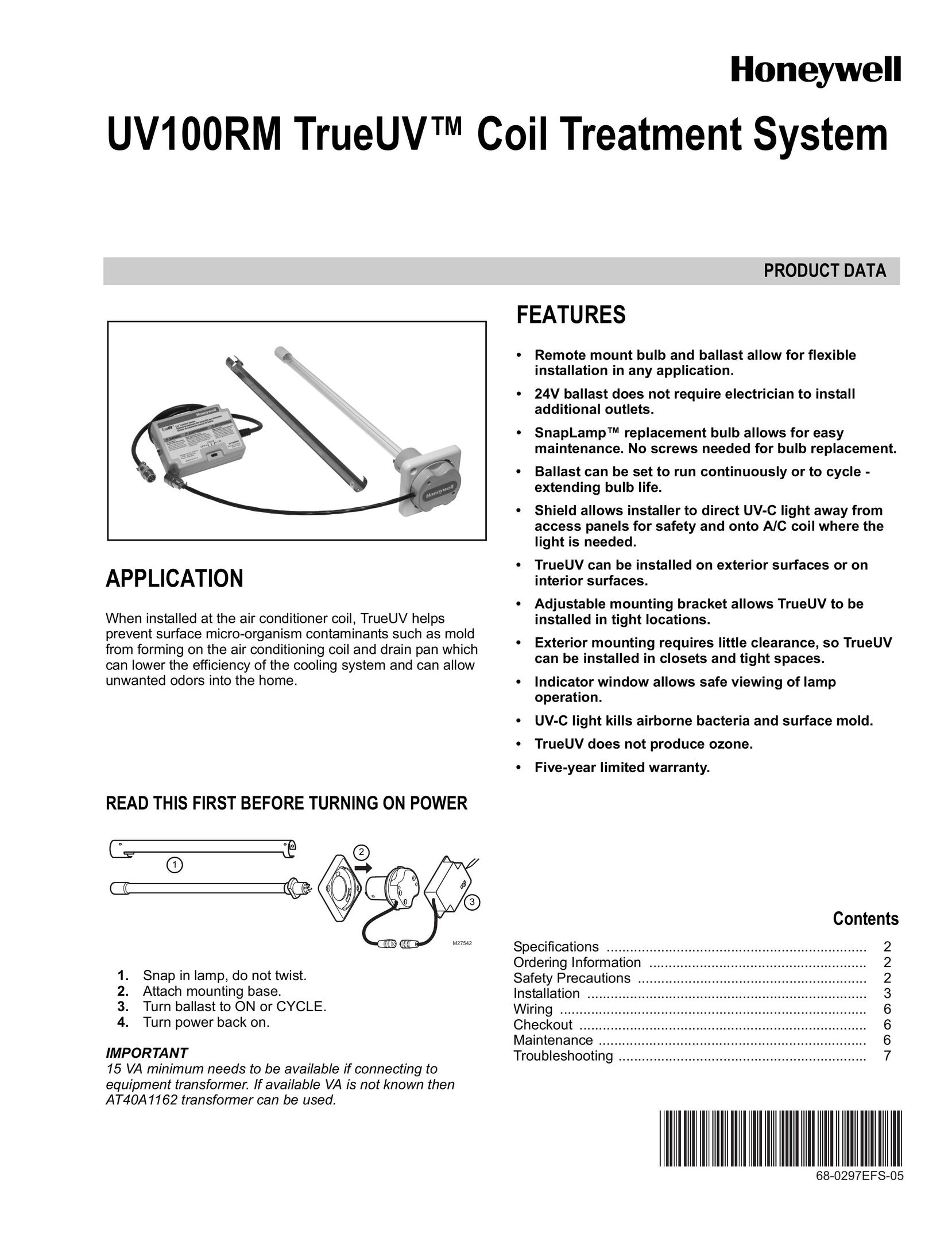 Honeywell UV100RM Air Conditioner User Manual