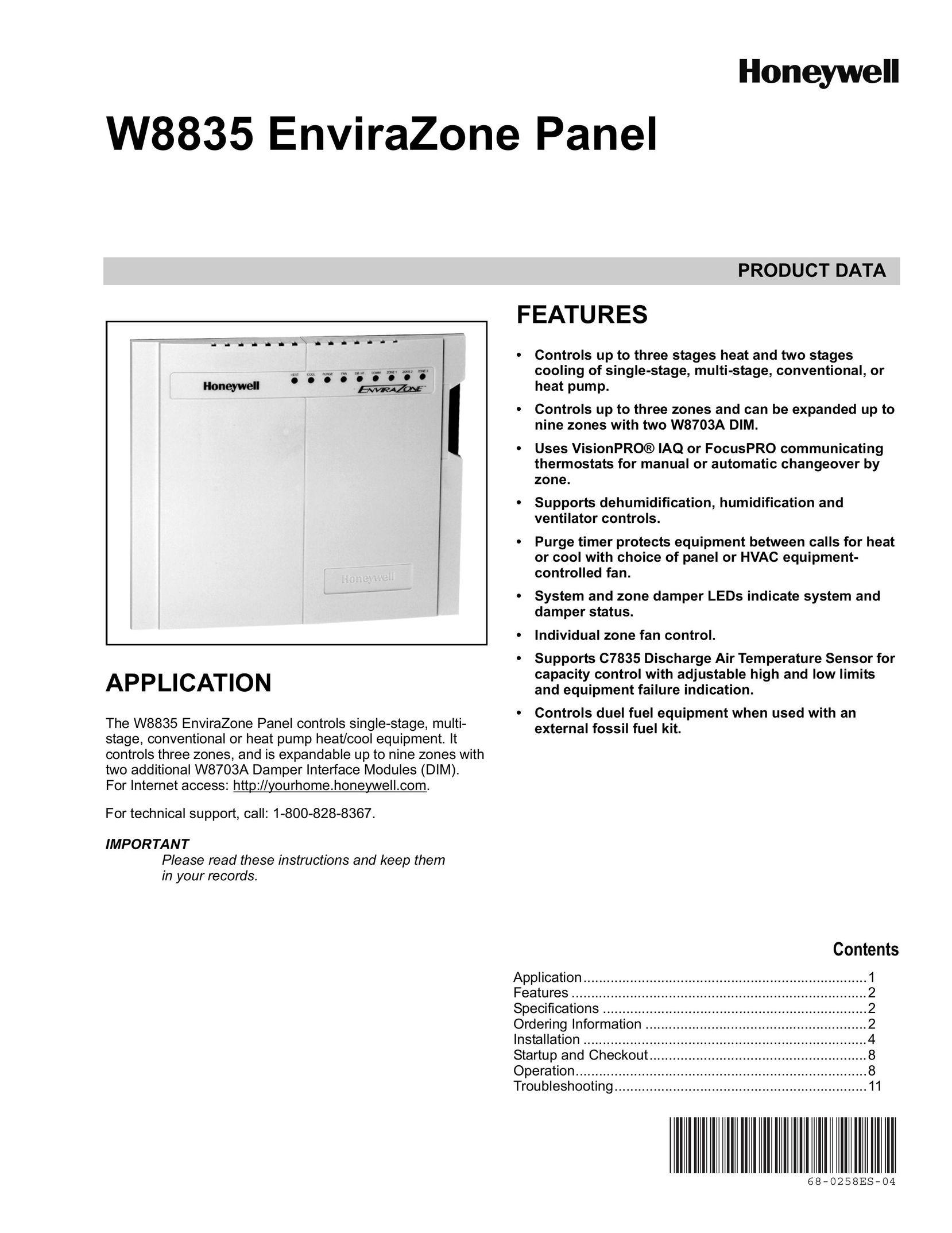 Honeywell W8835 Air Conditioner User Manual