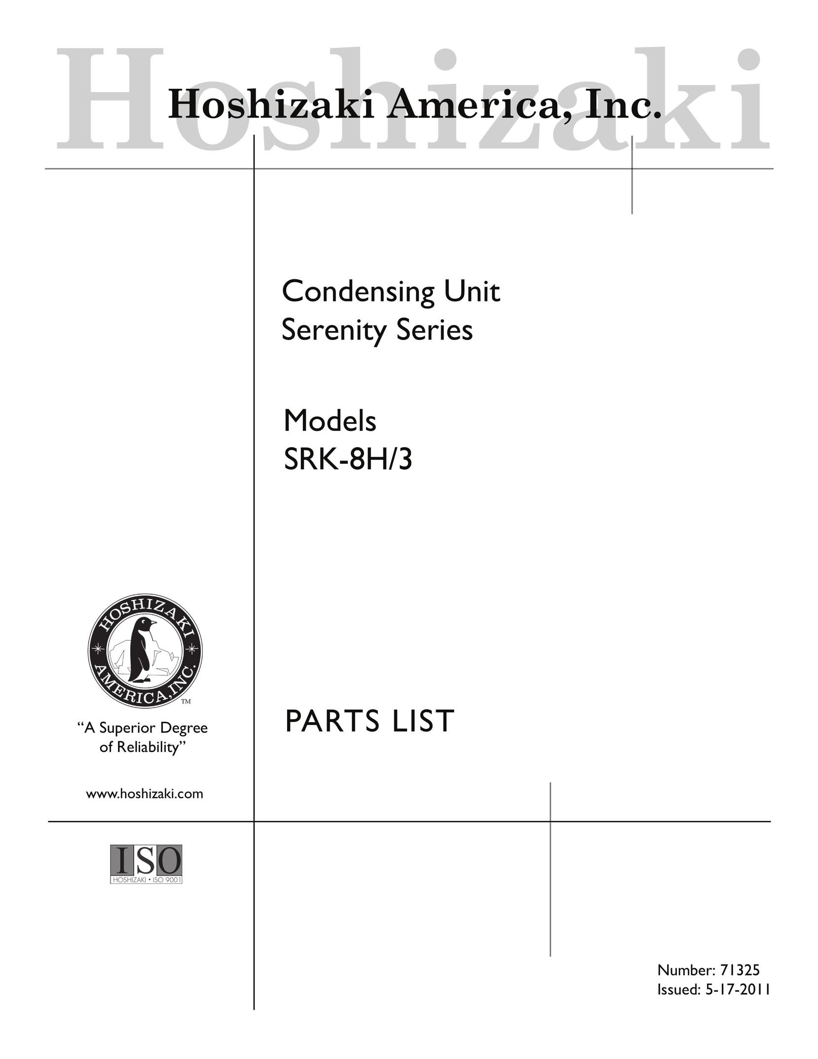 Hoshizaki SRK-8H/3 Air Conditioner User Manual