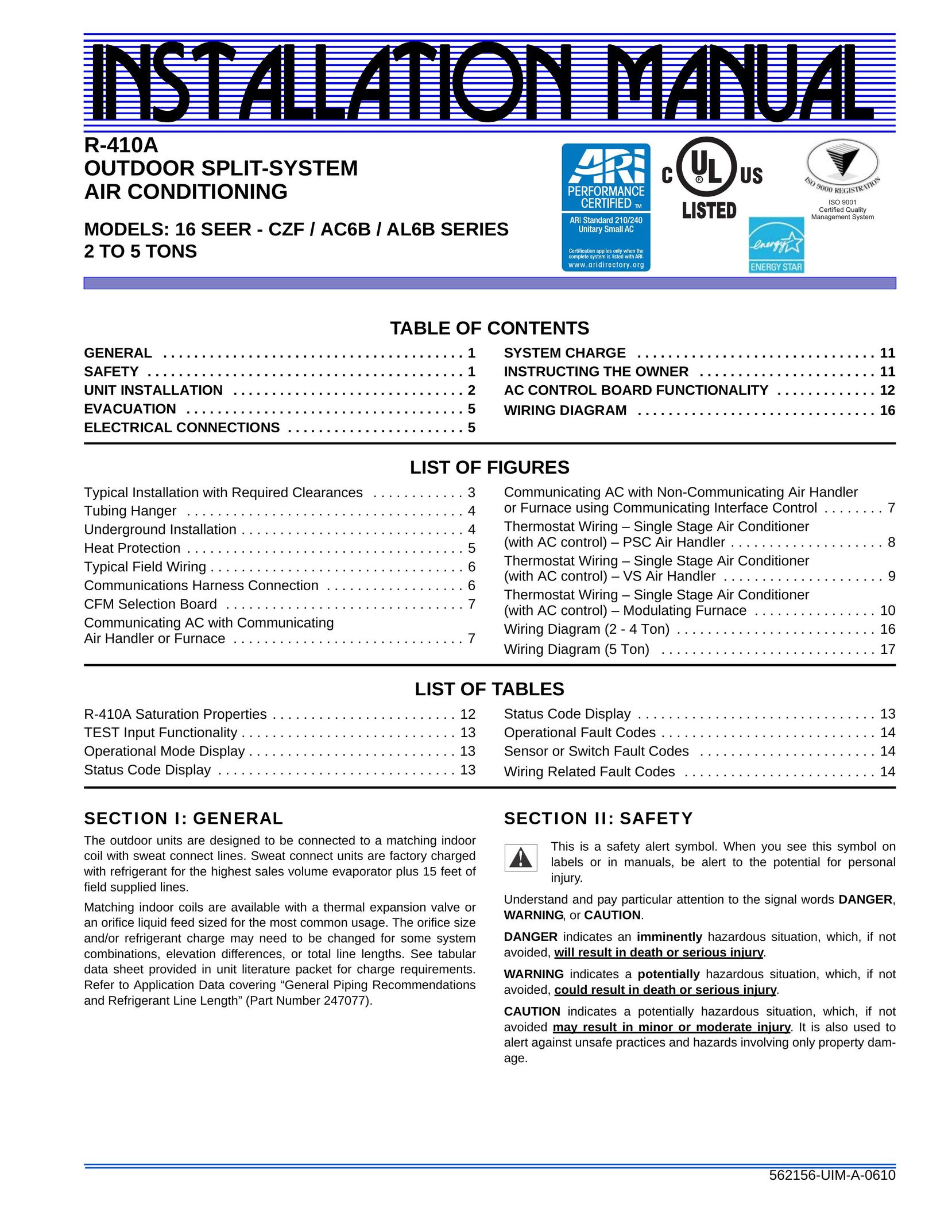 Johnson Controls AC6B Air Conditioner User Manual