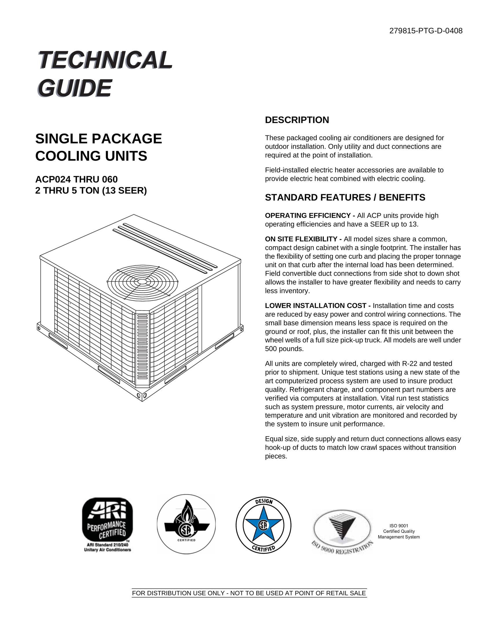 Johnson Controls ACPU024 THRU 060 Air Conditioner User Manual