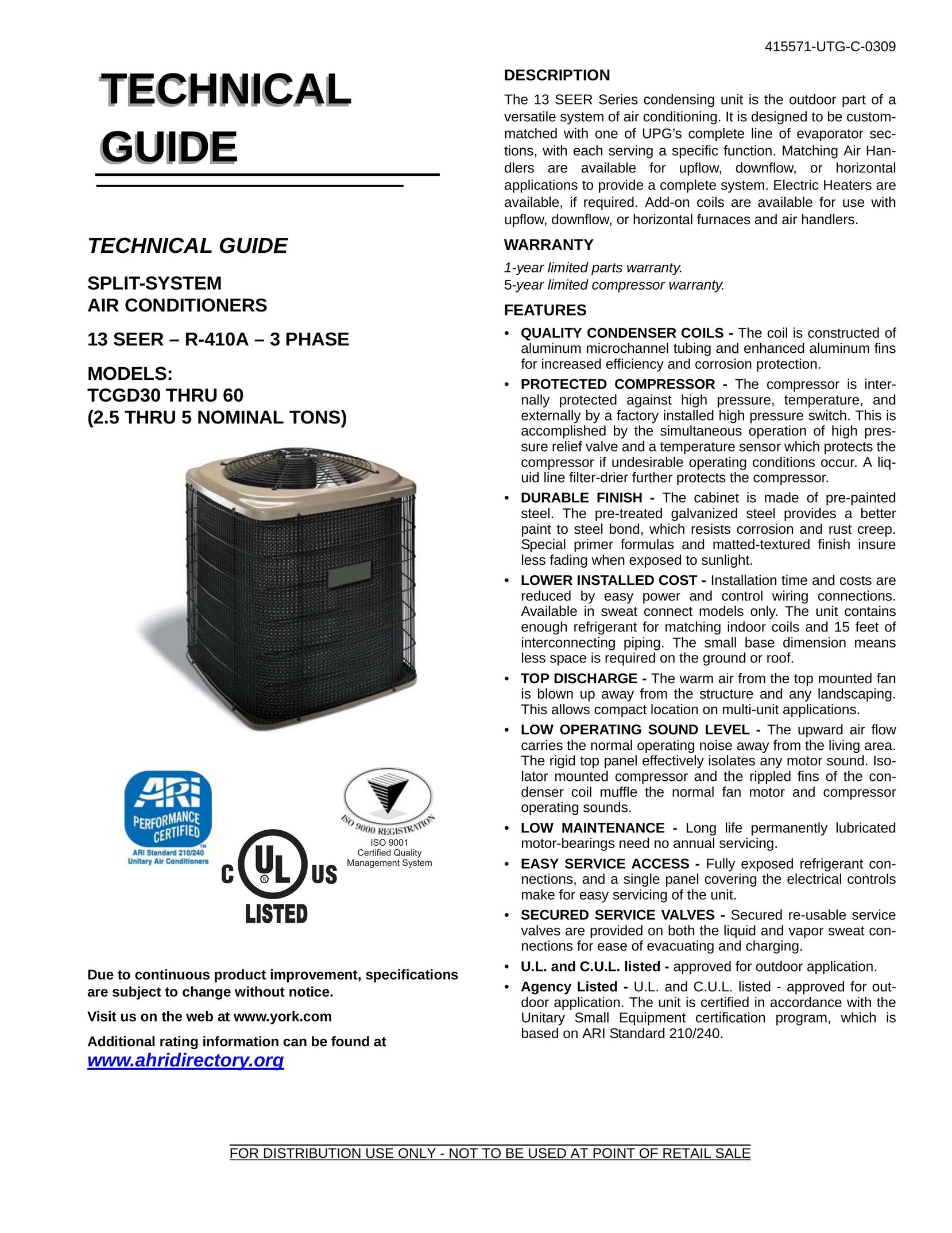 Johnson Controls TCGD30 Air Conditioner User Manual