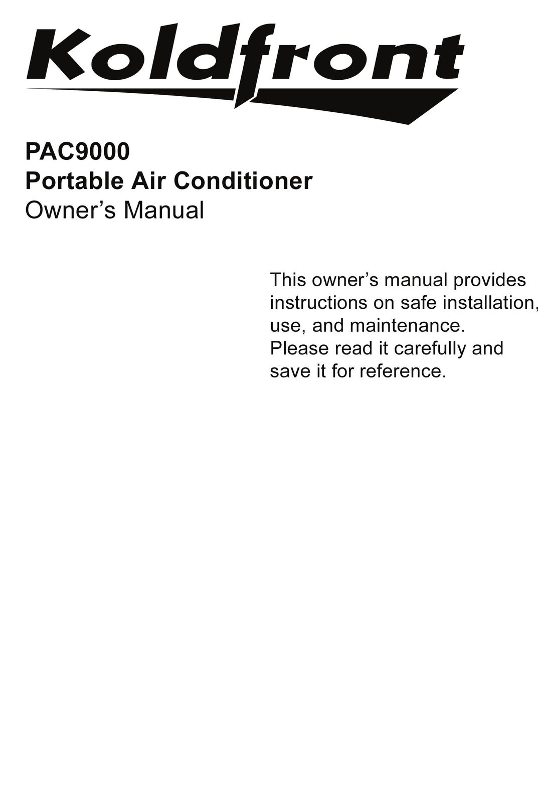 KoldFront PAC9000 Air Conditioner User Manual