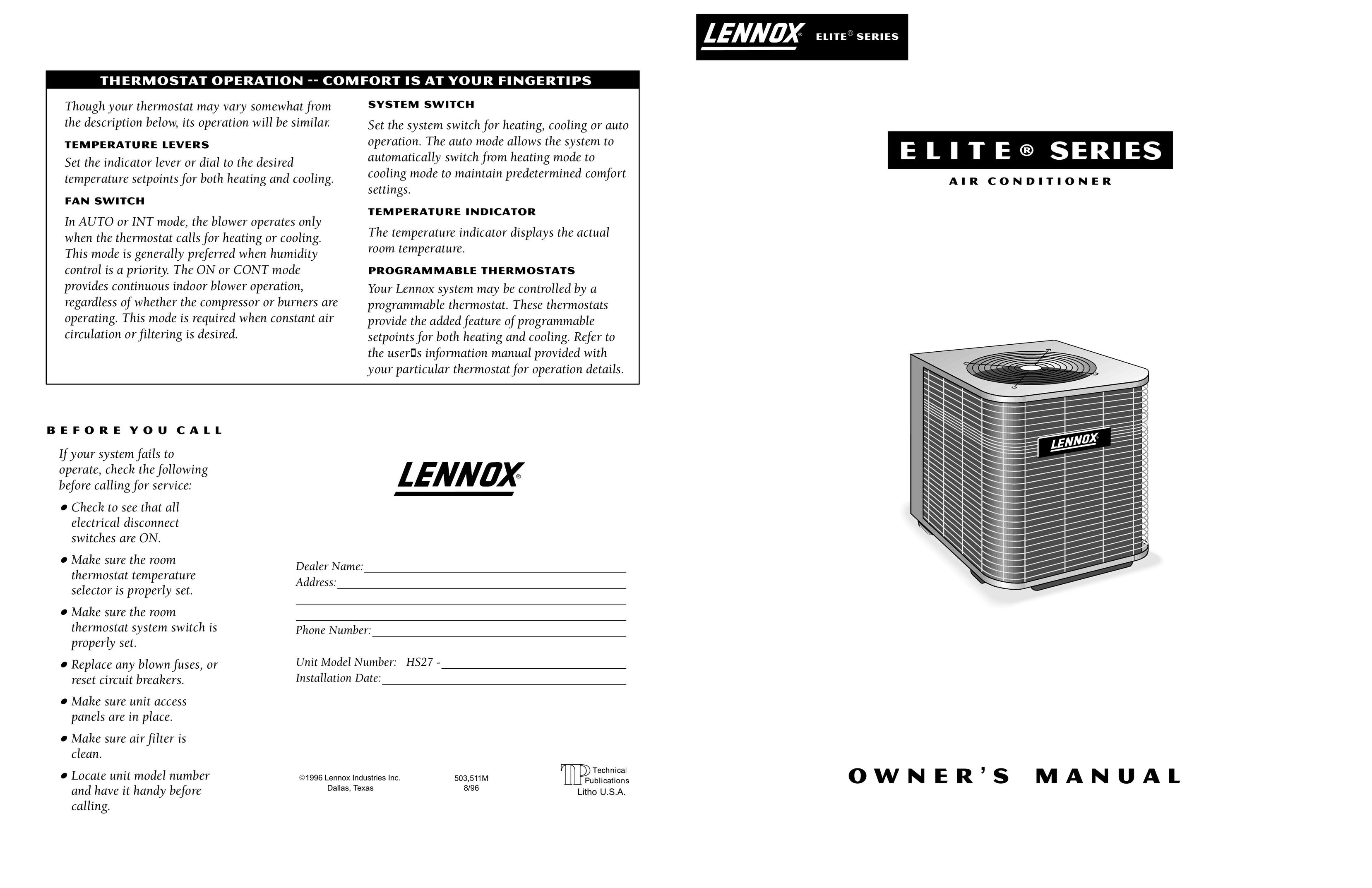Lennox International Inc. HS27 Air Conditioner User Manual