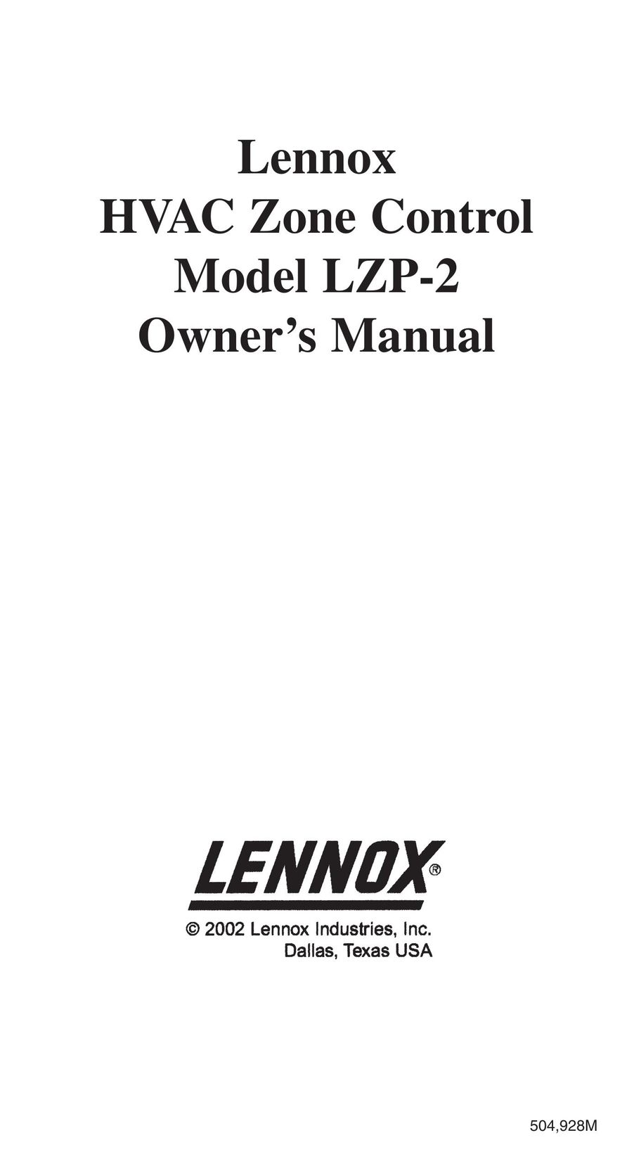 Lennox International Inc. LZP-2 Air Conditioner User Manual