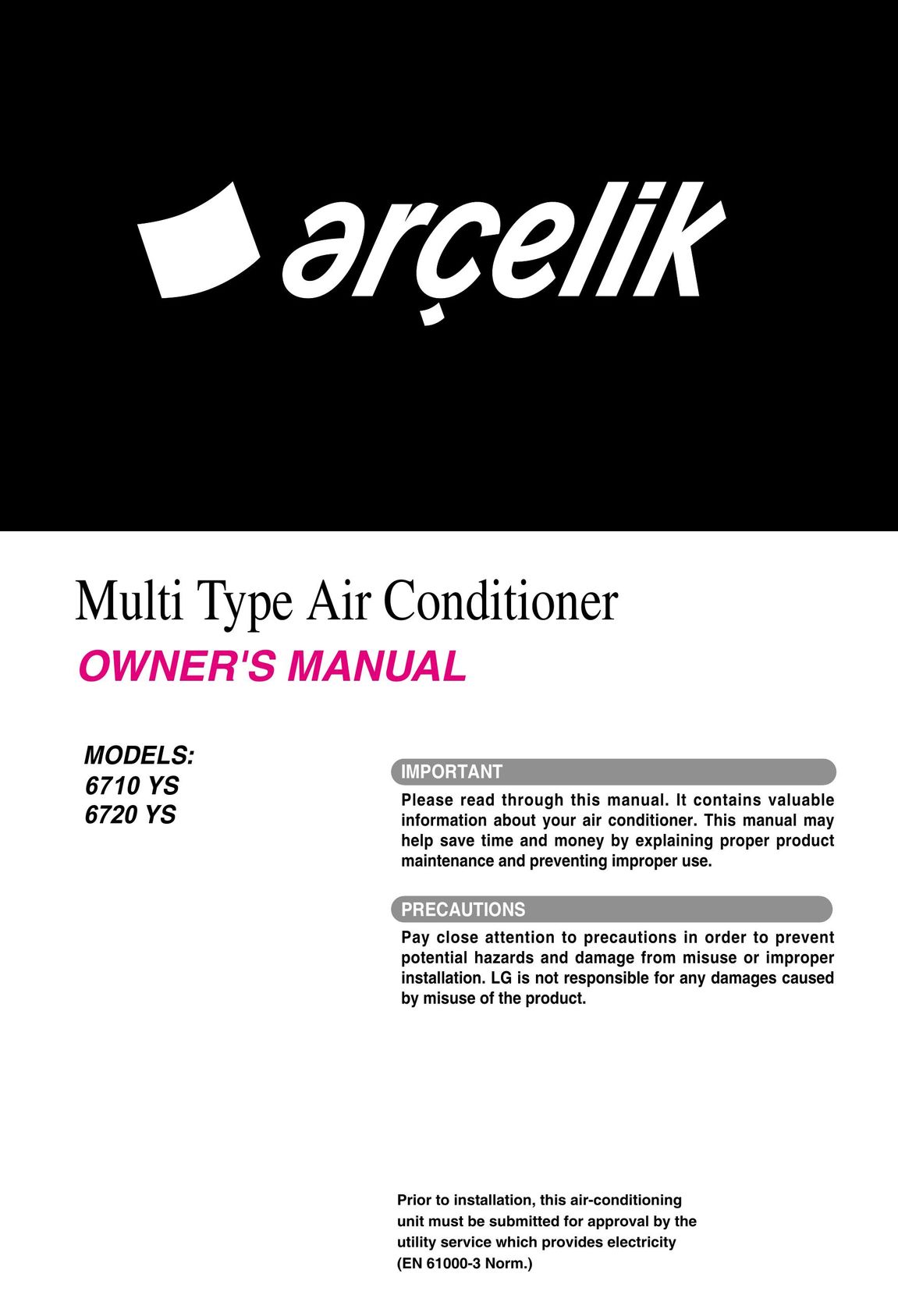 LG Electronics 6710 YS Air Conditioner User Manual