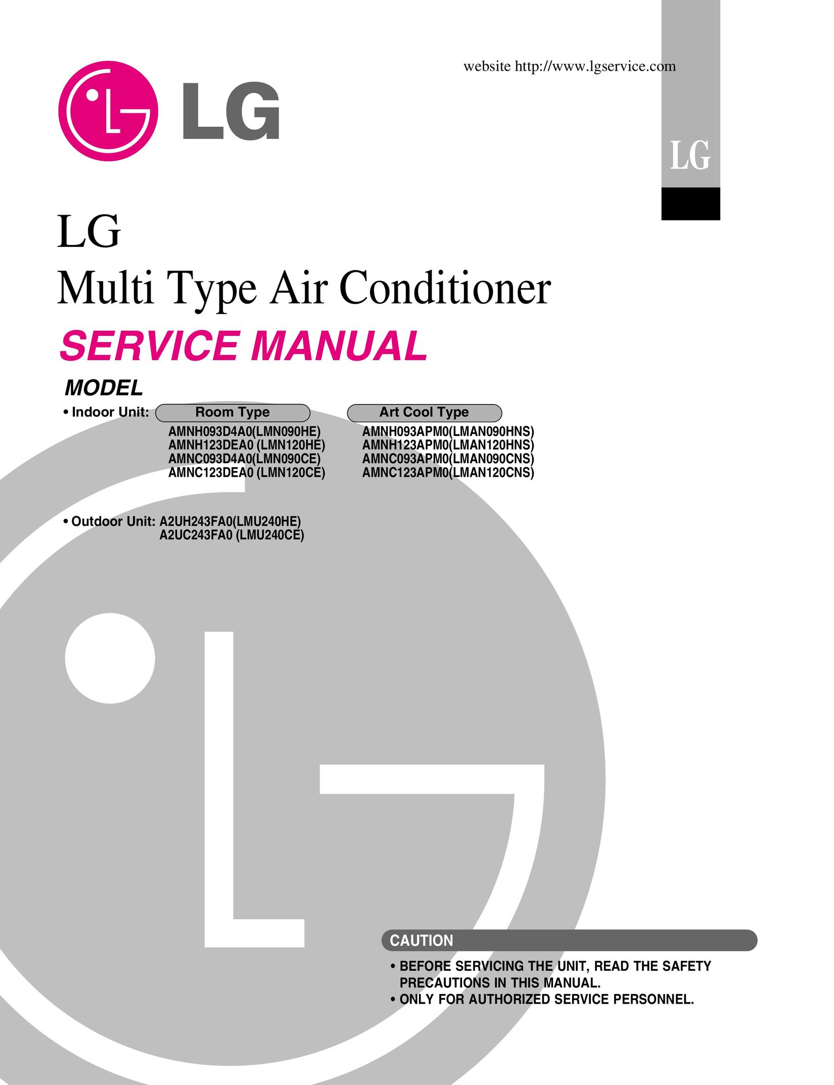 LG Electronics AMNC093APM0(LMAN090CNS) Air Conditioner User Manual