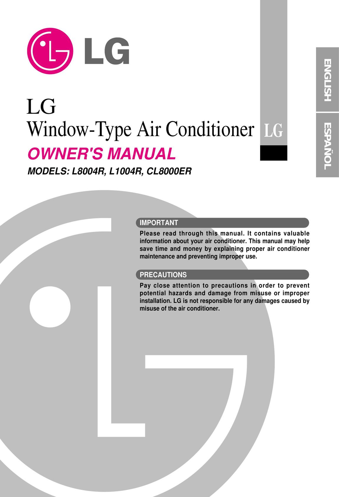 LG Electronics CL8000ER Air Conditioner User Manual