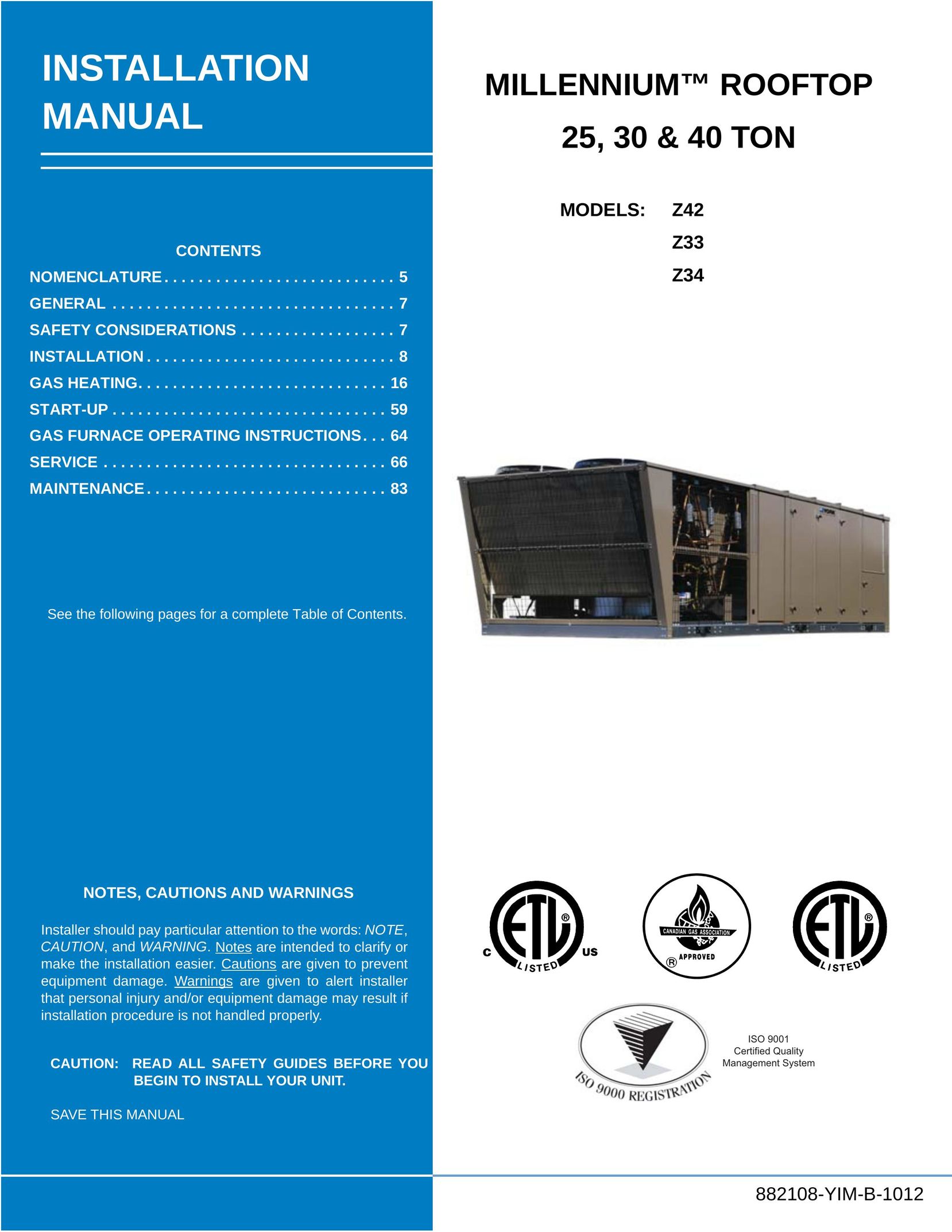 Millennium Enterprises Z33 Air Conditioner User Manual