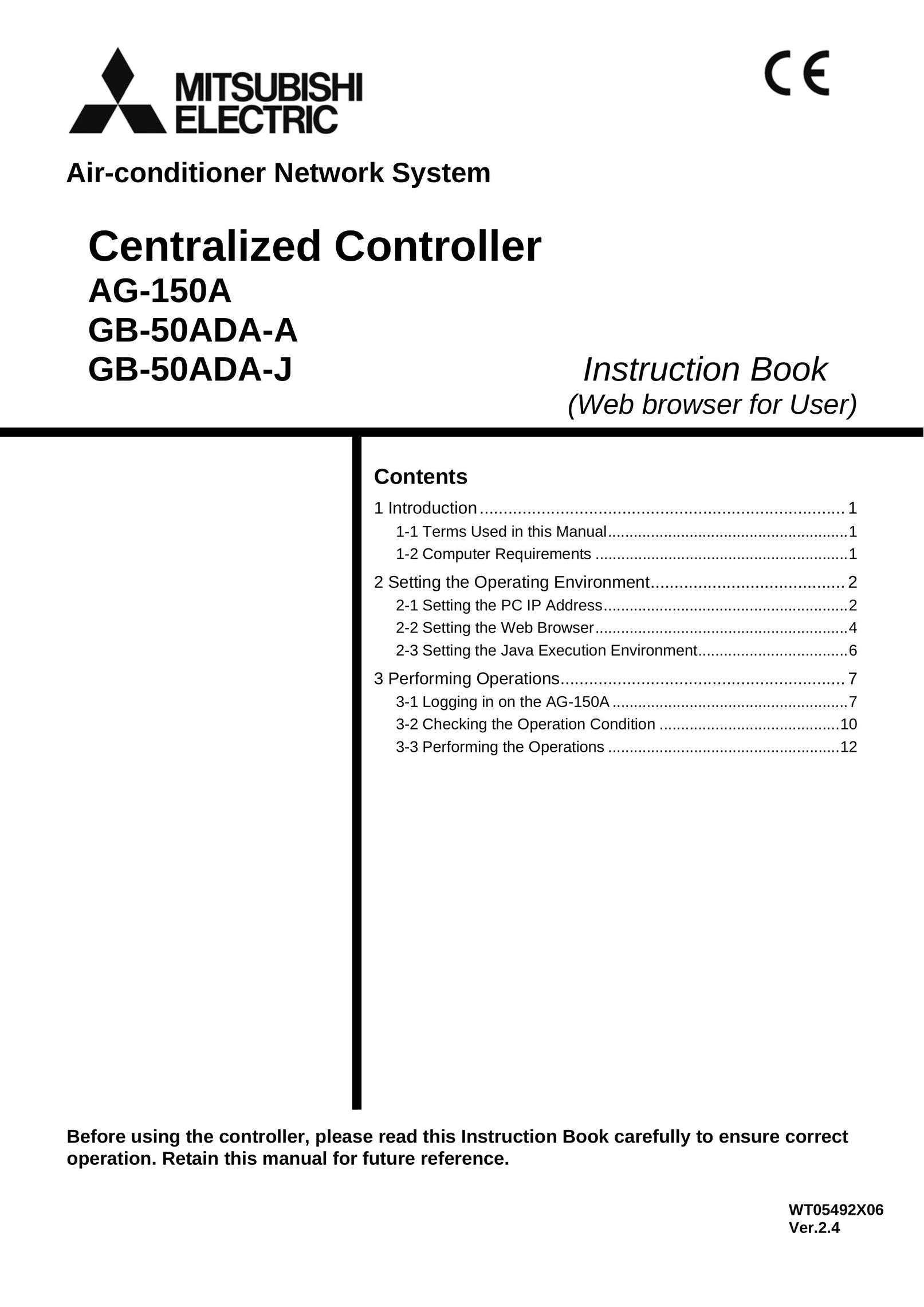 Mitsubishi Electronics AG-150A Air Conditioner User Manual