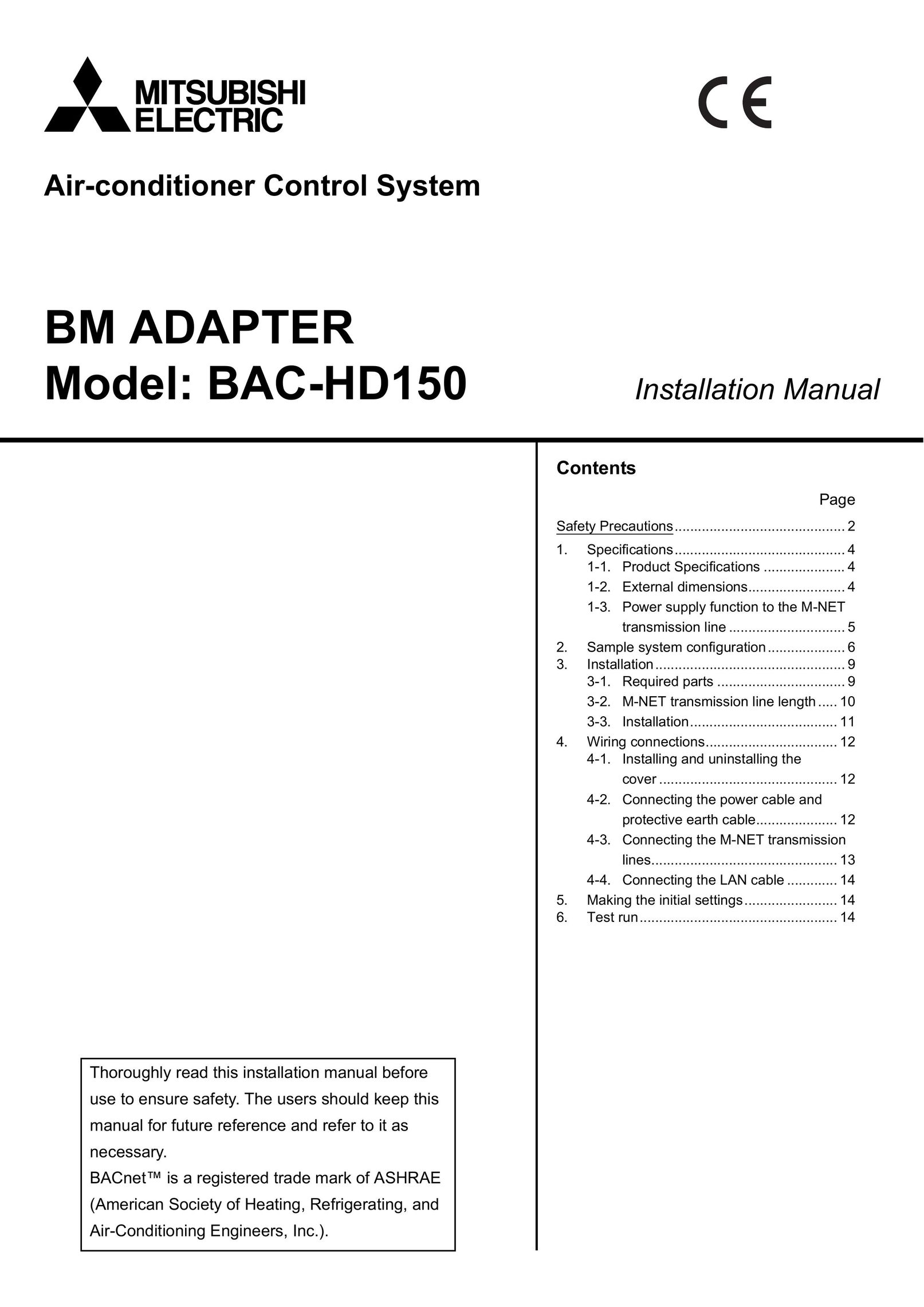 Mitsubishi Electronics BAC-HD150 Air Conditioner User Manual