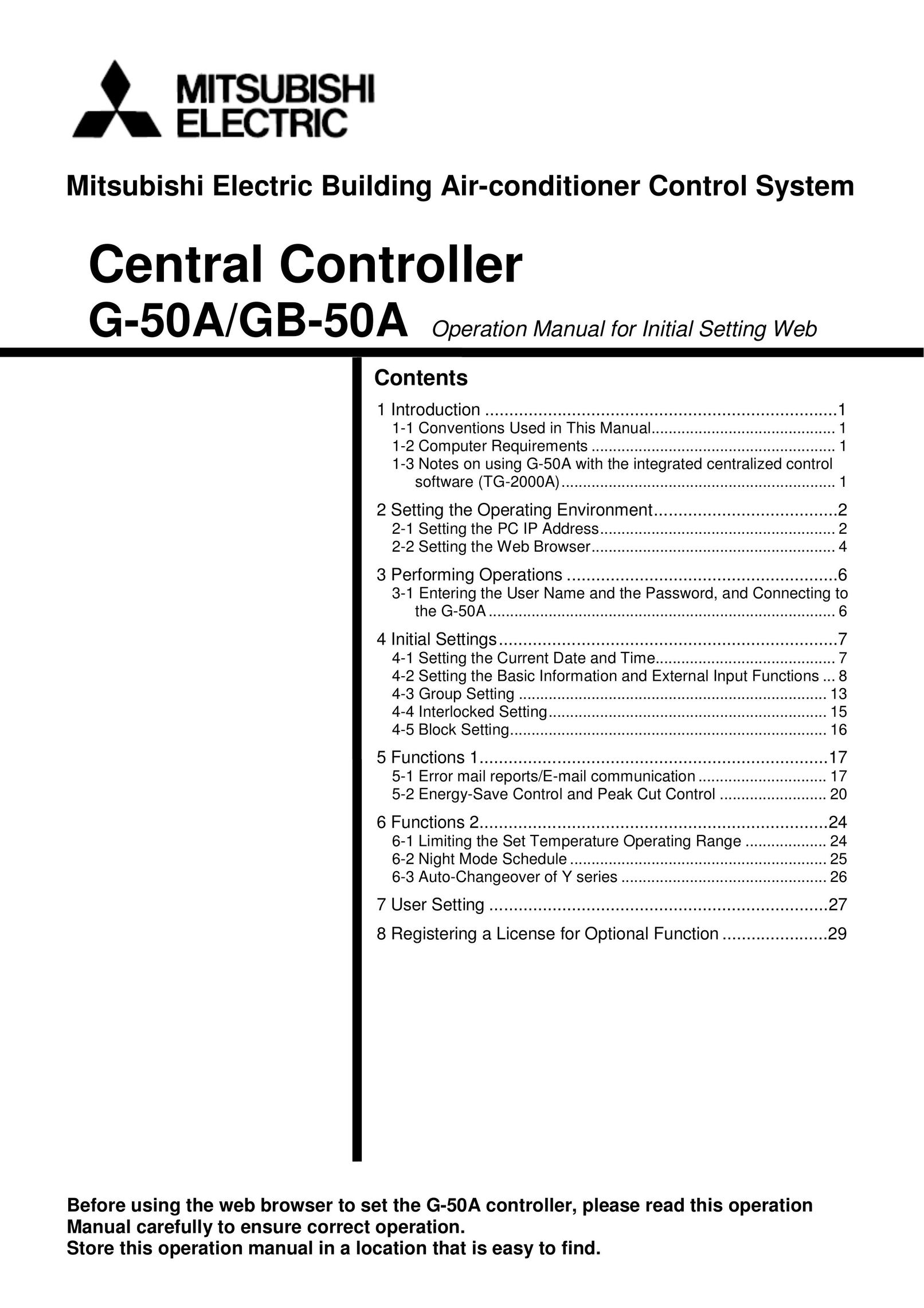 Mitsubishi Electronics G-50A Air Conditioner User Manual