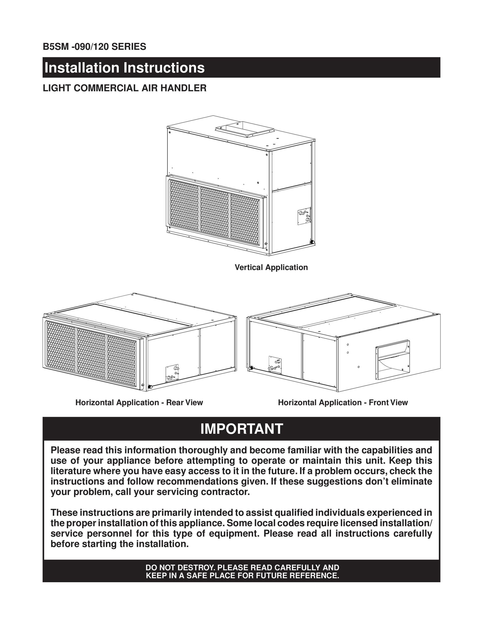 Nordyne B5SM -090 Air Conditioner User Manual