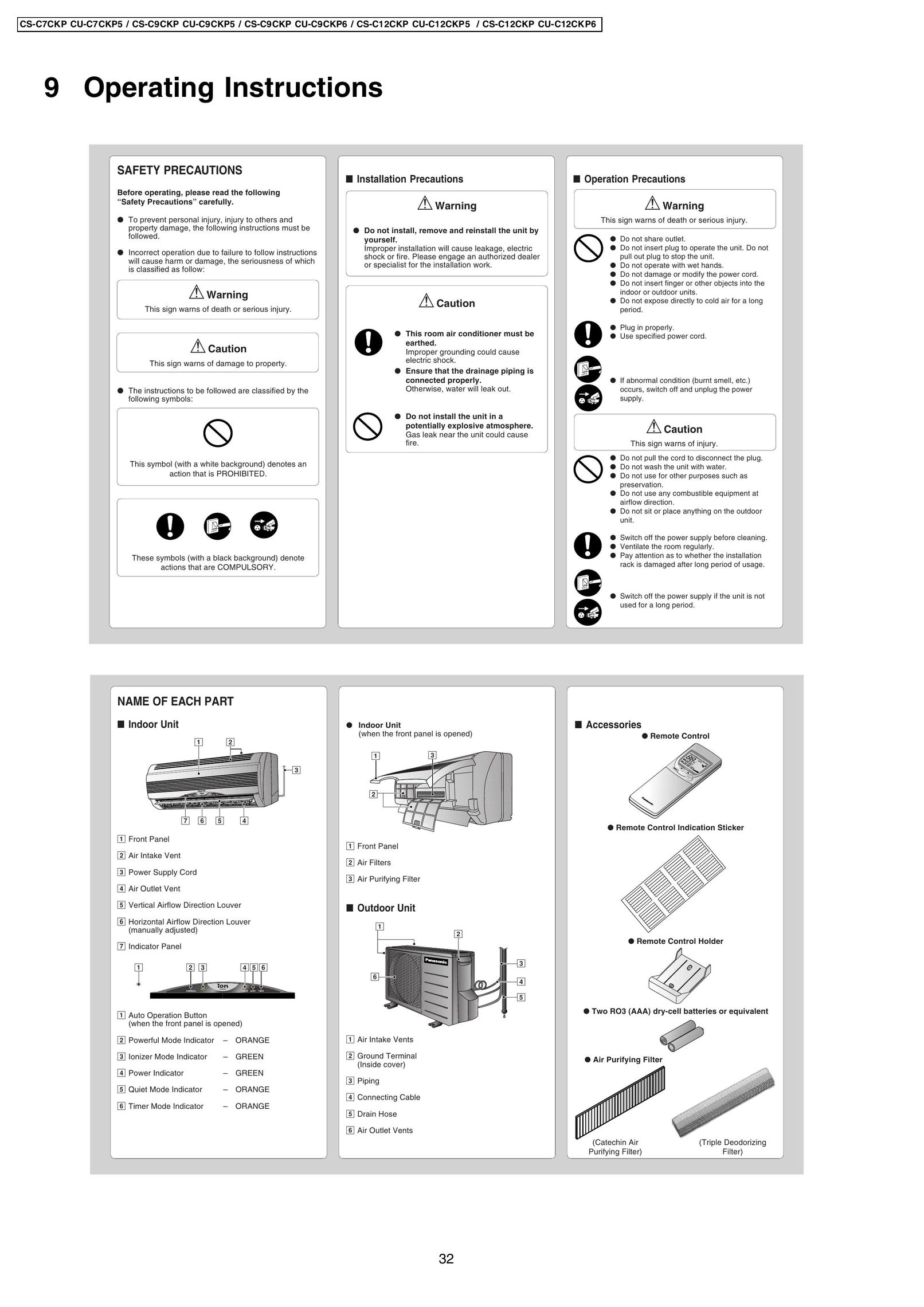 Panasonic CS-C12CKP Air Conditioner User Manual
