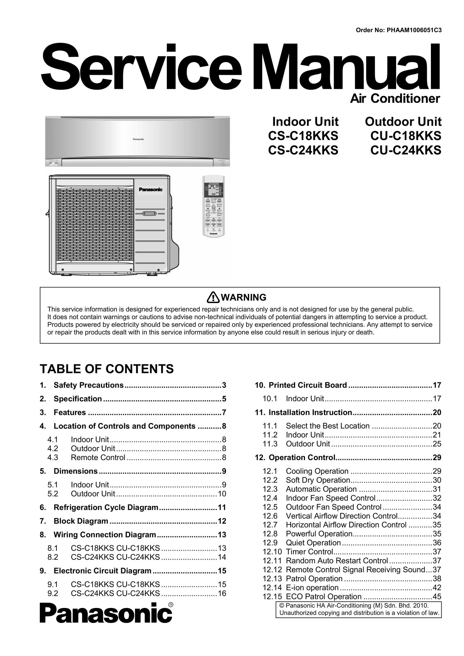 Panasonic CS-C18KKS Air Conditioner User Manual