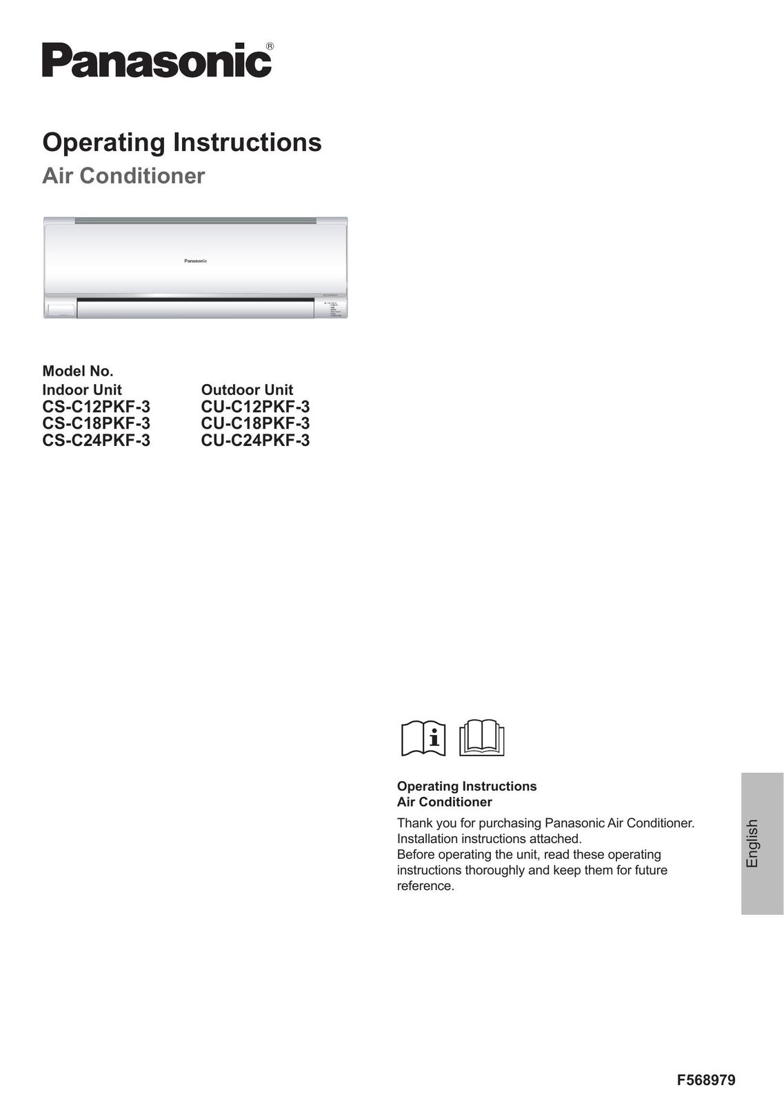 Panasonic CS-C18PKF-3 Air Conditioner User Manual