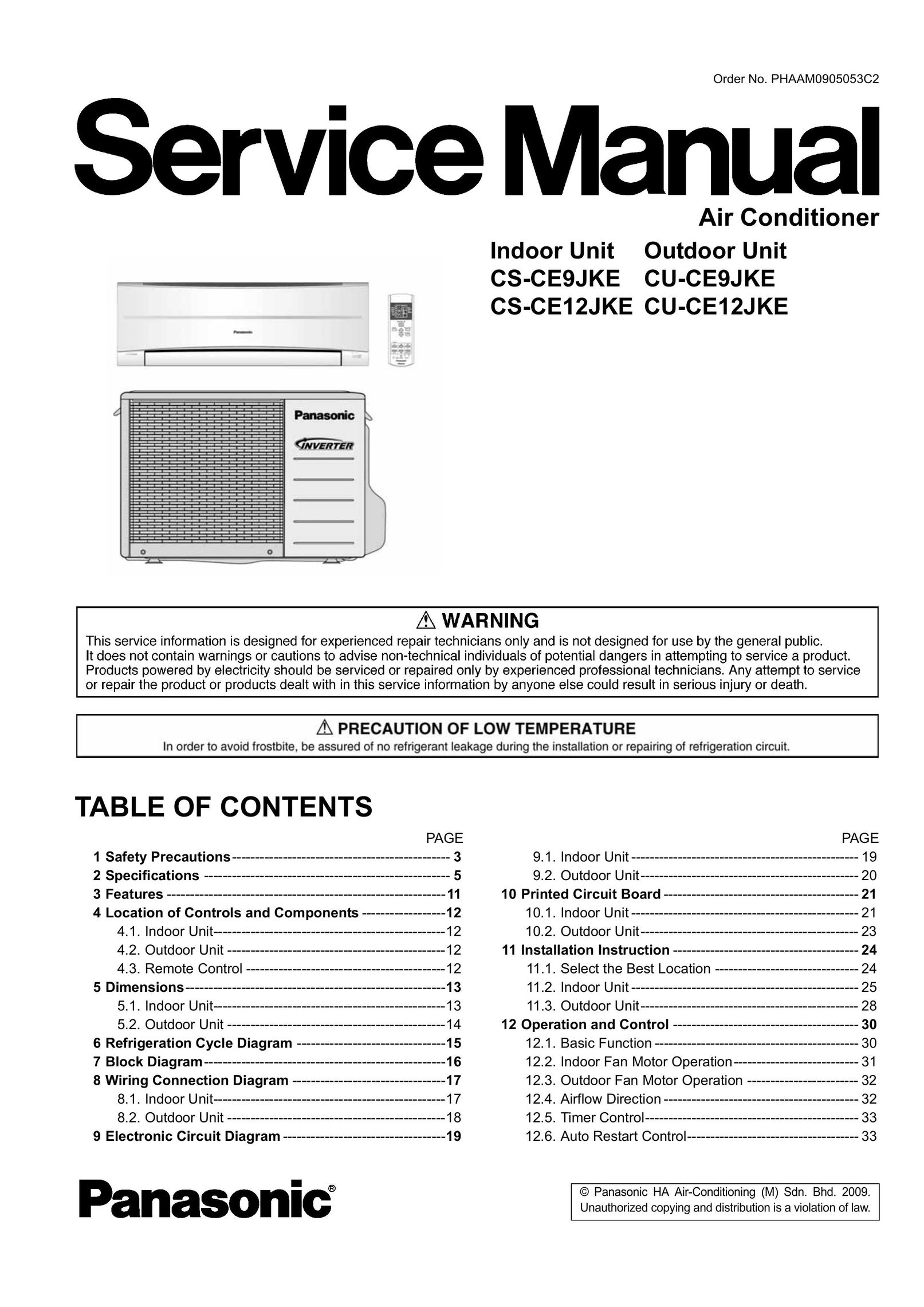 Panasonic CS-CE9JKE Air Conditioner User Manual