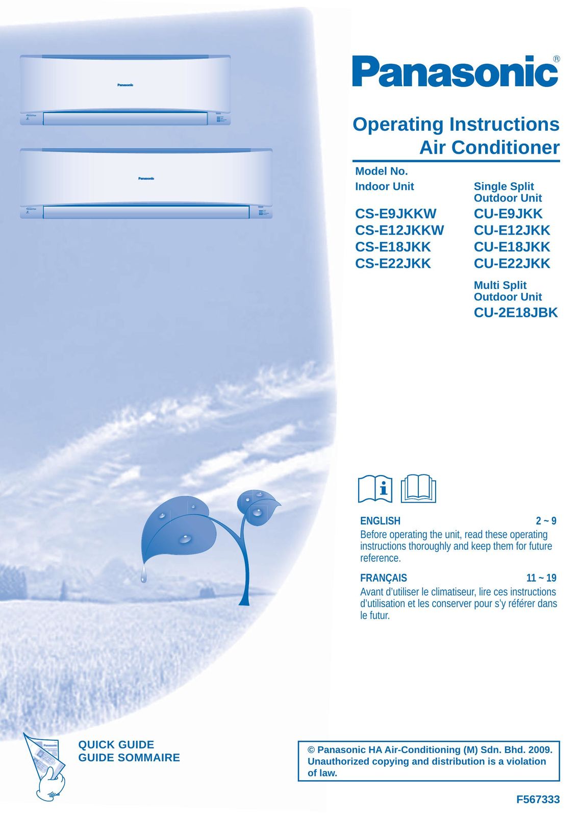 Panasonic CS-E12JKKW Air Conditioner User Manual