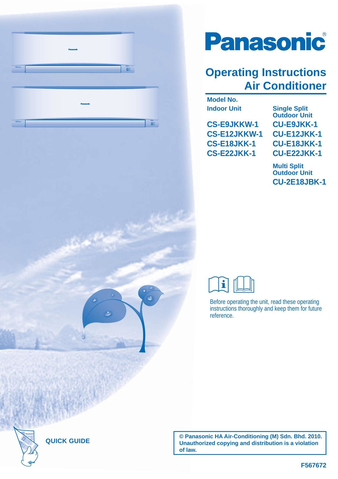 Panasonic CS-E12JKKW-1 Air Conditioner User Manual