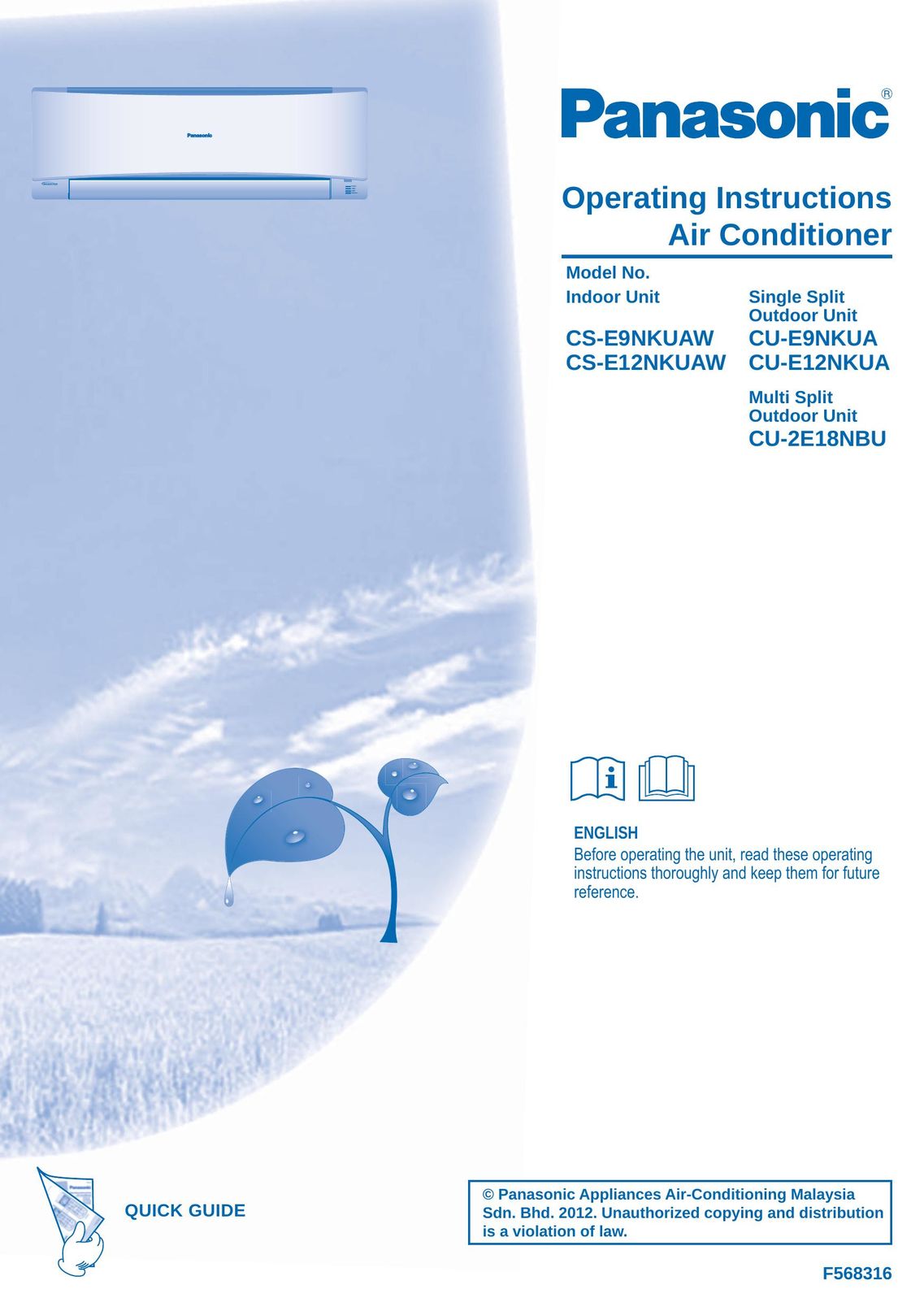 Panasonic CS-E12NKUAW Air Conditioner User Manual